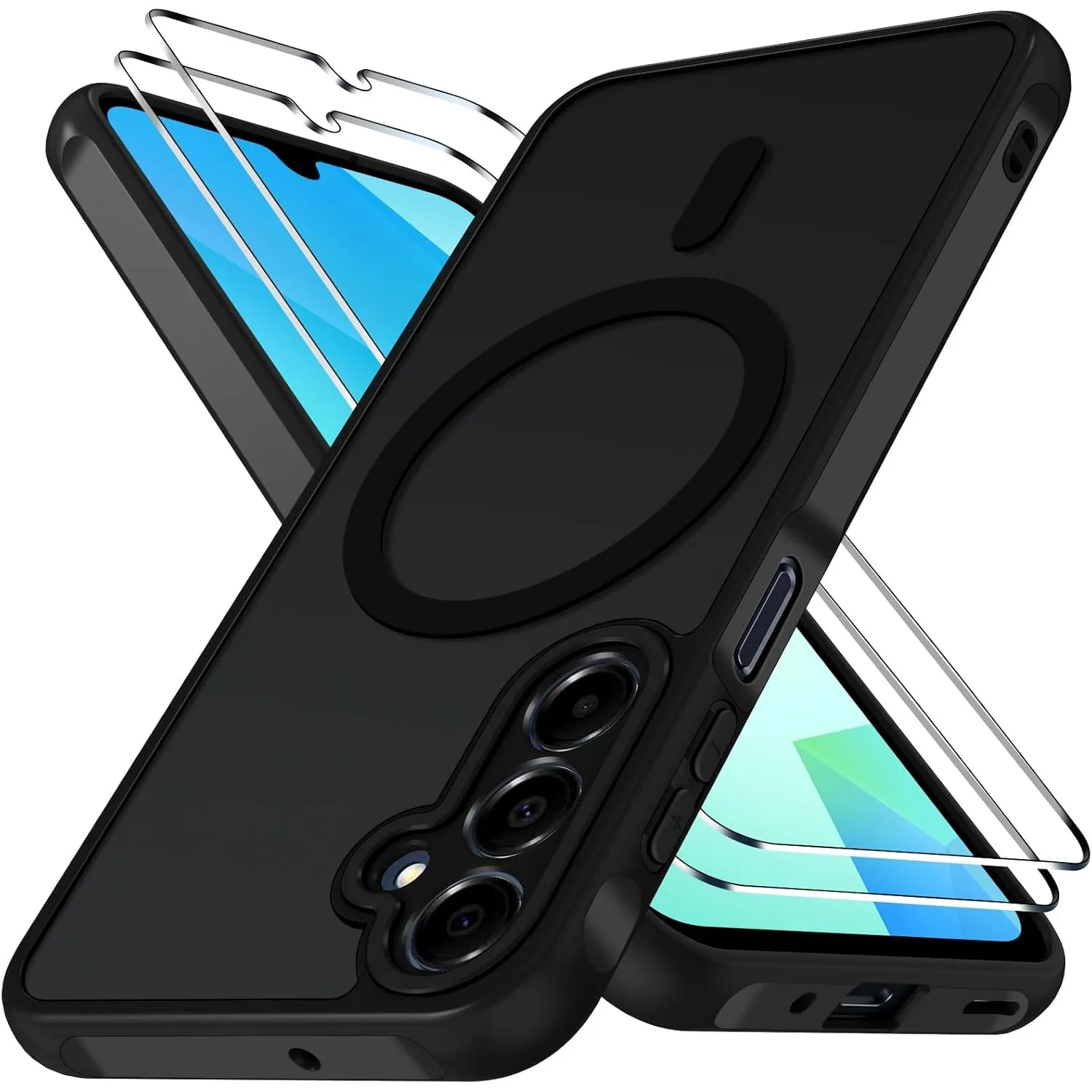 ivoler für Samsung Galaxy A16 4G / 5G Hülle, 1 Magnetisch Handyhülle mit 2 Stück Panzer Schutz Glas, [Kompatibel mit Ma…