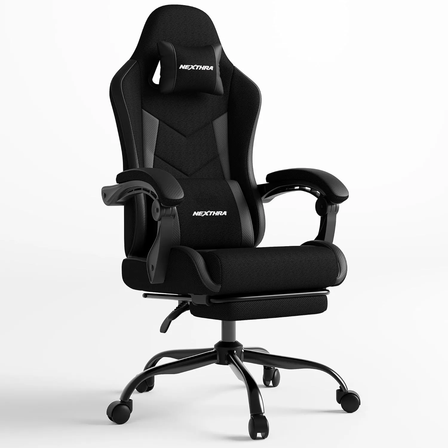 Nexthra Gaming Stuhl Ergonomisch mit Fußstütze, Gepolsterter Gamer Stuhl bis 180 kg, 150° Verstellbare Rückenlehne, Kom…