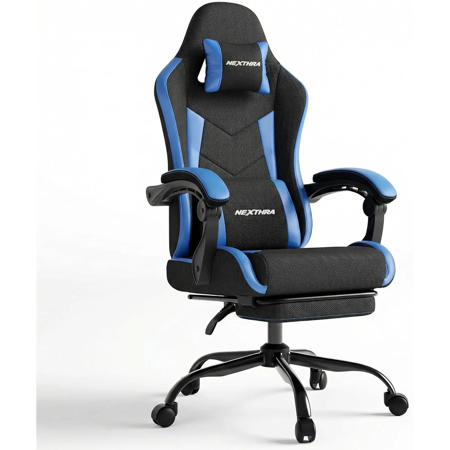 Nexthra Gaming Stuhl Ergonomisch mit Fußstütze, Gepolsterter Gamer Stuhl bis 180 kg, 150° Verstellbare Rückenlehne, Kom…