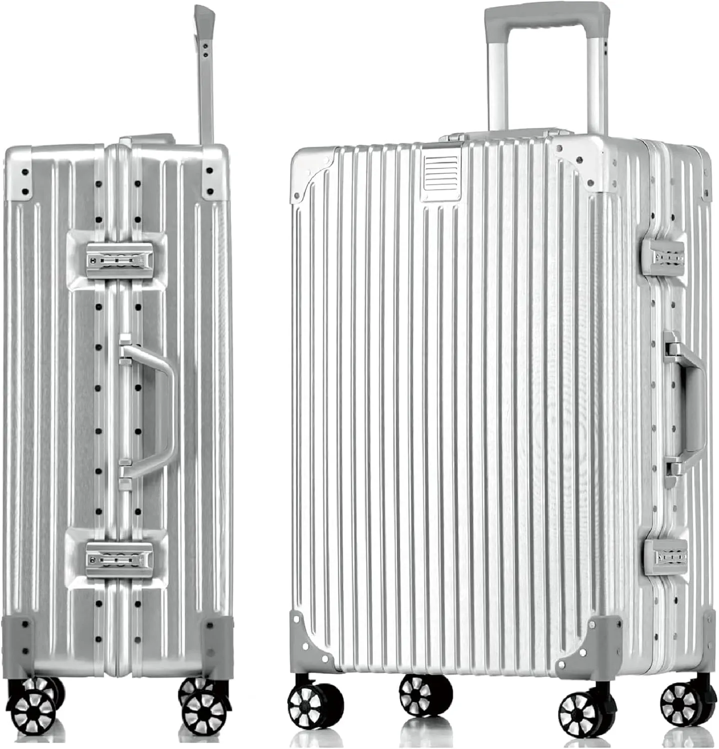 Aoliwei Aluminium Frame Suitcase M (57 cm) Hand Luggage - Lightweight 100% PC Hard Shell Trolley in Metal Look, 42L Bus…