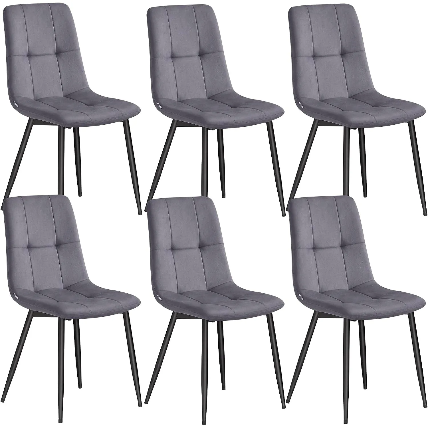 VASAGLE 6er Set Esszimmerstühle, Samt, Schiefergrau, 43 x 51 x 82 cm
