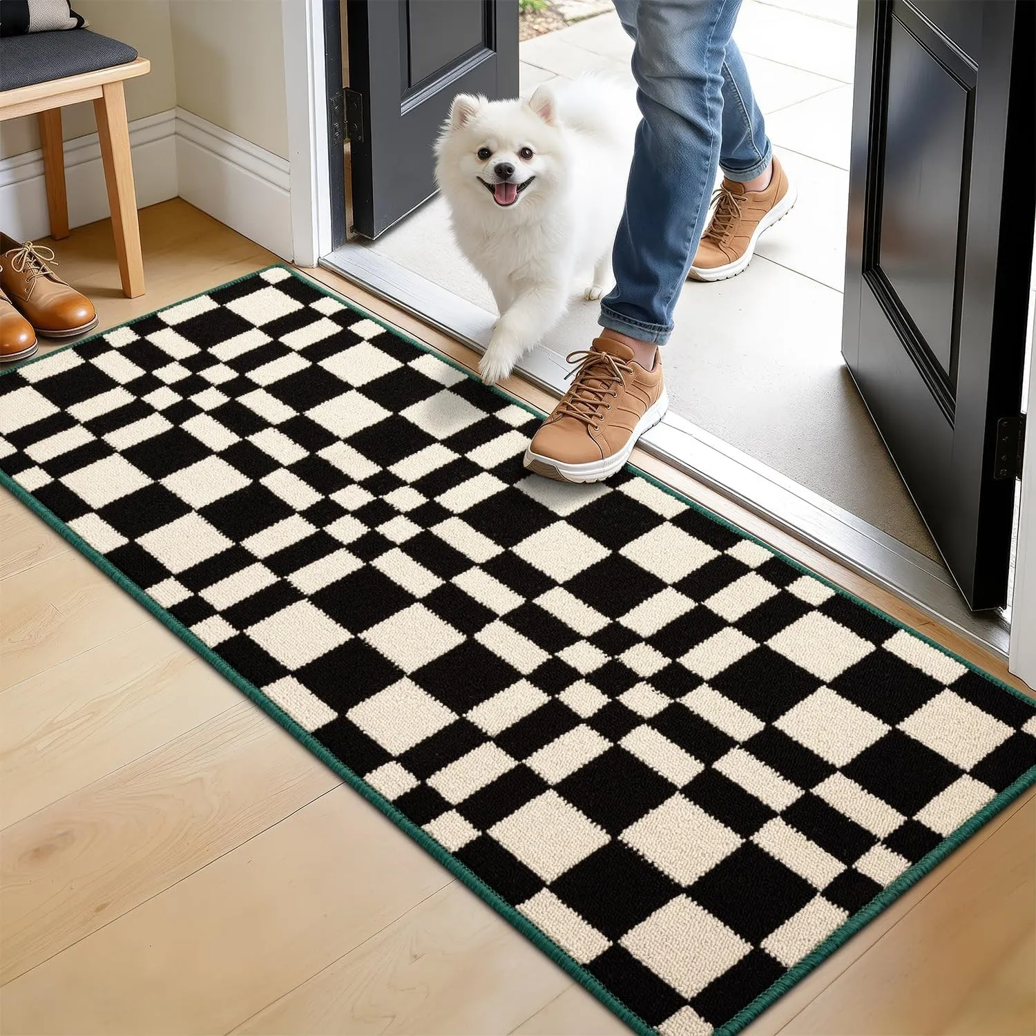 Biscpro Schachbrettmuster Fußmatte,rutschfeste Innen 50x120cm,Schwarz