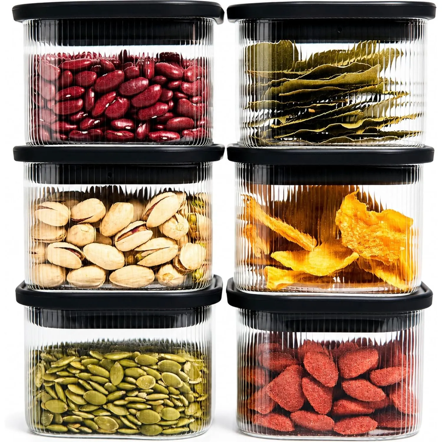Riffel Vorratsgläser eckig mit Glasdeckel 400ml [6er Set]