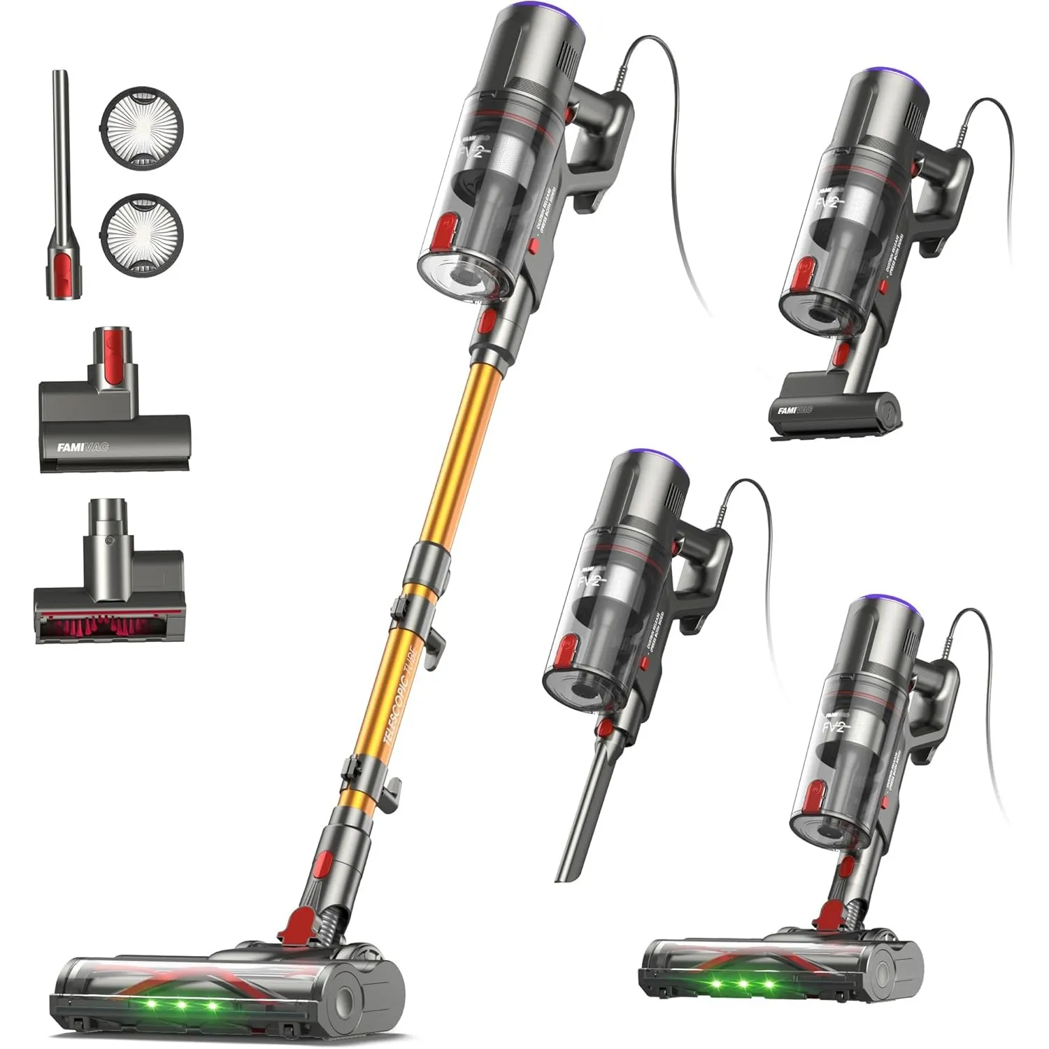 FAMIVAC FV2 Staubsauger mit Kabel,Staubsauger Beutellos mit Matratzenbürste