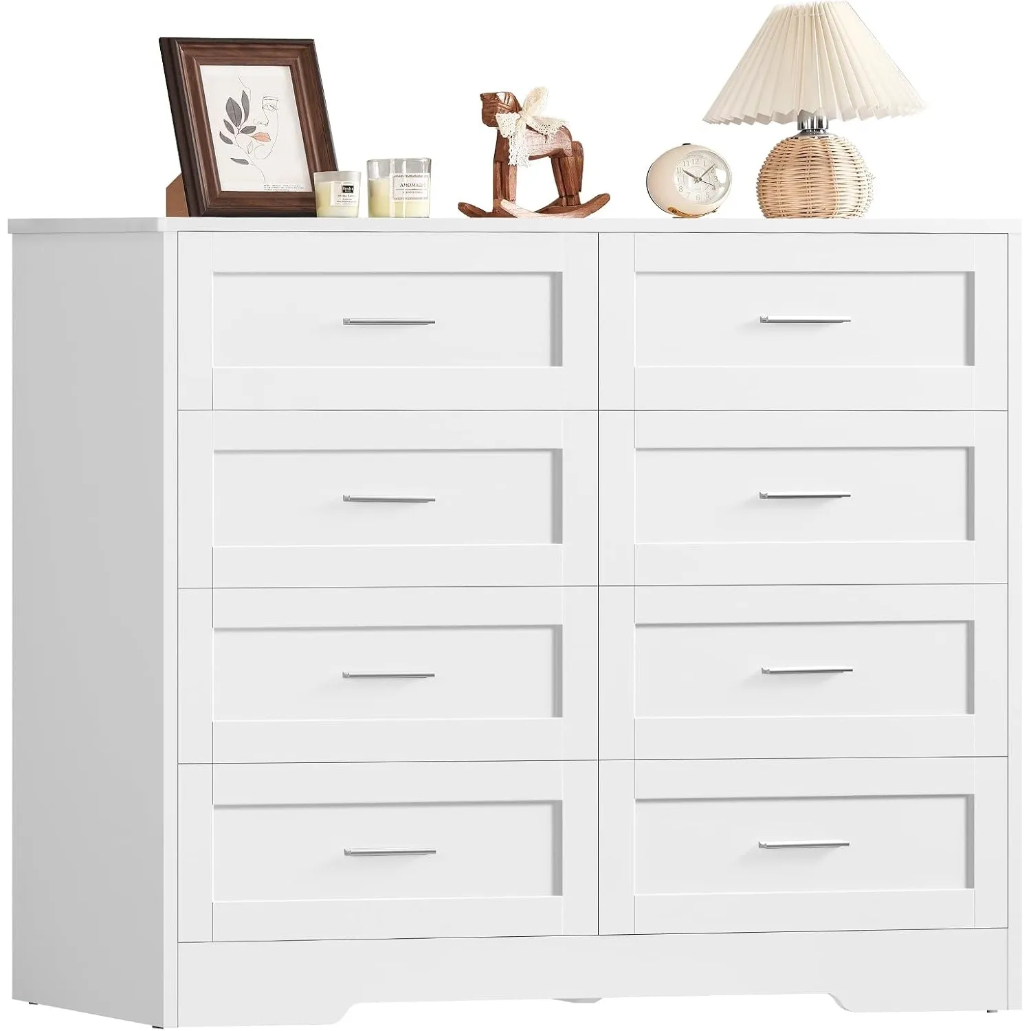 Kommode mit 8 Schubladen, Weißer Komodenschrank für Schlafzimmer, Multifunktionales Sideboard für Wohnzimmer, Esszimmer…