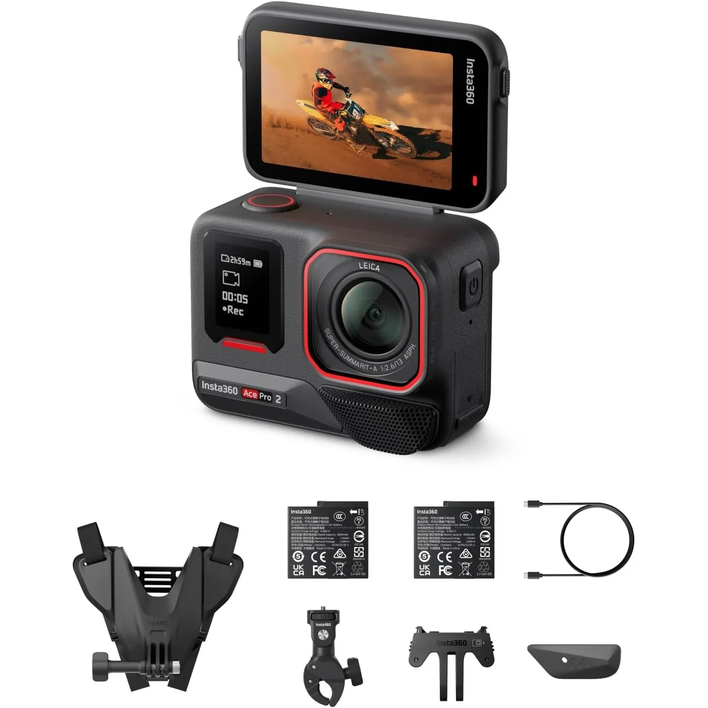 Insta360 Ace Pro 2 Motorrad-Bundle 8K wasserdichte Actionkamera mit Leica entwickelt, 1/1,3" Sensor,Dual-KI-Chip-System…