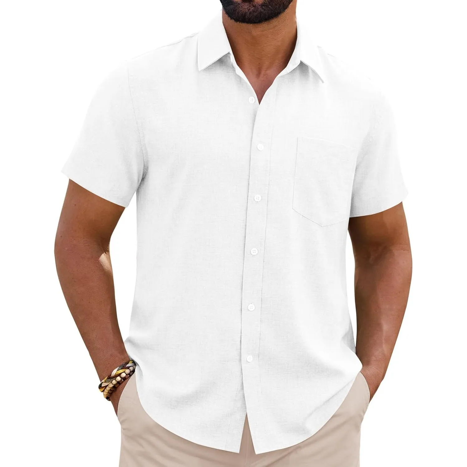 siliteelon Leinenhemd Herren Kurzarm Regular Fit Sommerhemd Freizeithemden Leicht Luftig Outdoor Strand Leinen Shirt
