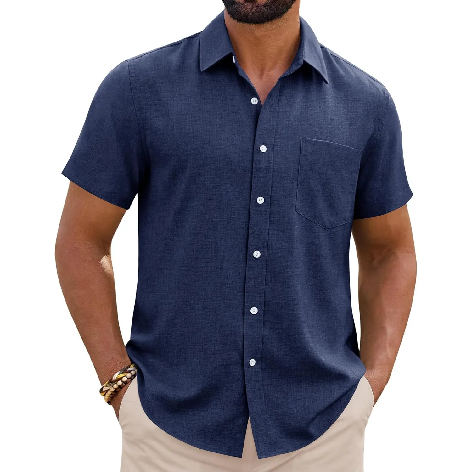siliteelon Leinenhemd Herren Kurzarm Regular Fit Sommerhemd Freizeithemden Leicht Luftig Outdoor Strand Leinen Shirt