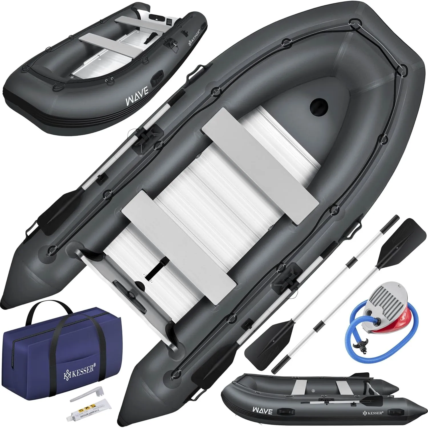 KESSER® Schlauchboot Wave 230-380 cm Set 6-teilig aufblasbar – Boot + Bank, Luftpumpe, Paddel, Reparaturset, Tasche, An…