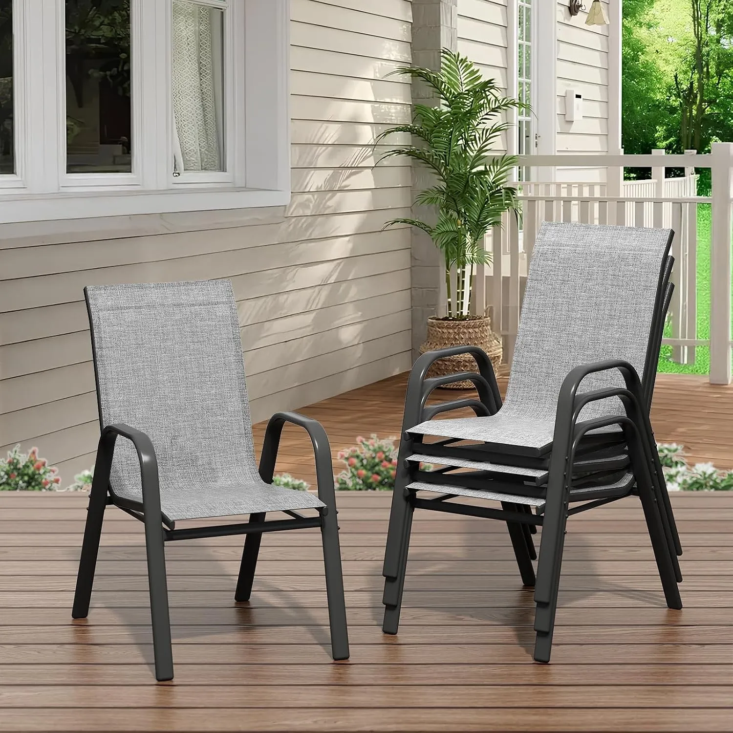 GarveeHome Gartenstühle 4er Set aus Textilene, Stapelbar, Metall
