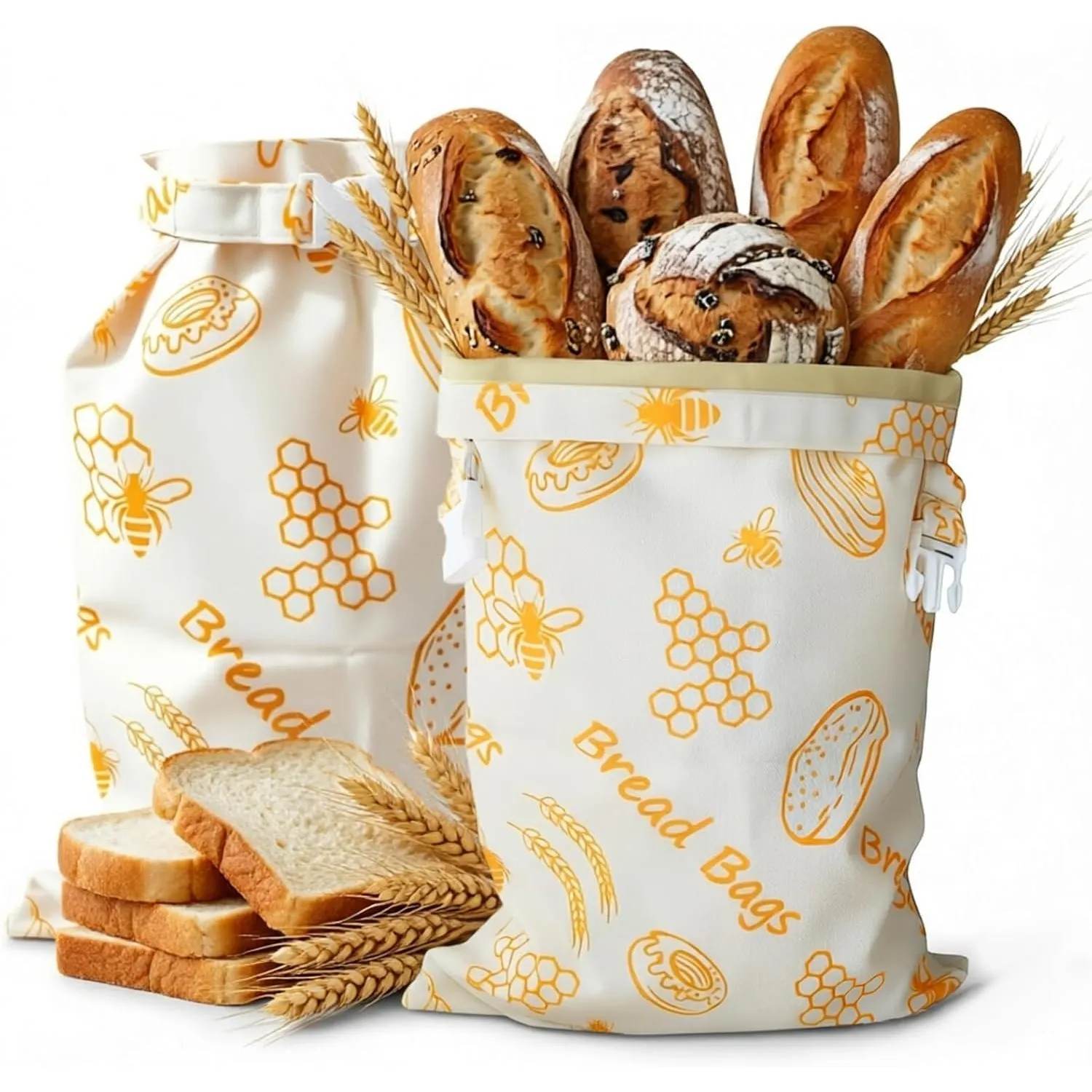 Bienenwachs Brotbeutel, 2 Stück Wiederverwendbare Brotbeutel Leinen 43×33 cm, Natürliche Bienenwachs Beschichtete Baumw…