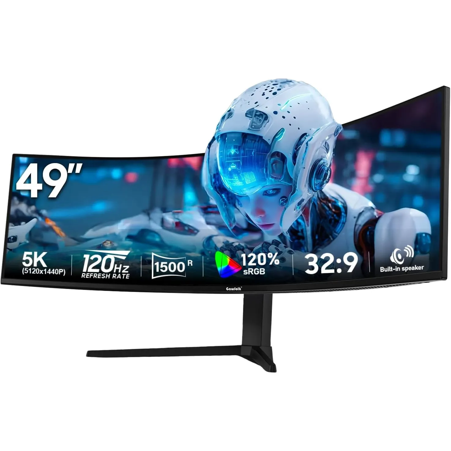 Gawfolk 49 Zoll Curved Monitor 120Hz DQHD PC Bildschirm mit Lautsprecher