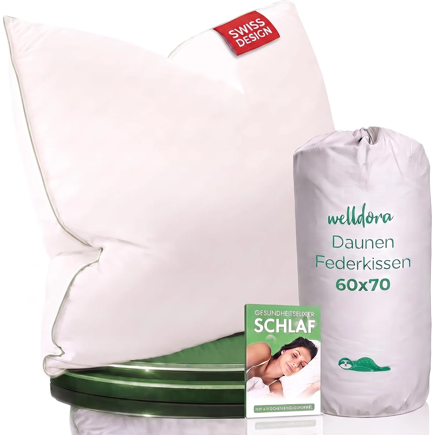 Welldora Kopfkissen 60x70, Premium 3-Kammer, Daunen & Federn, komfortweich