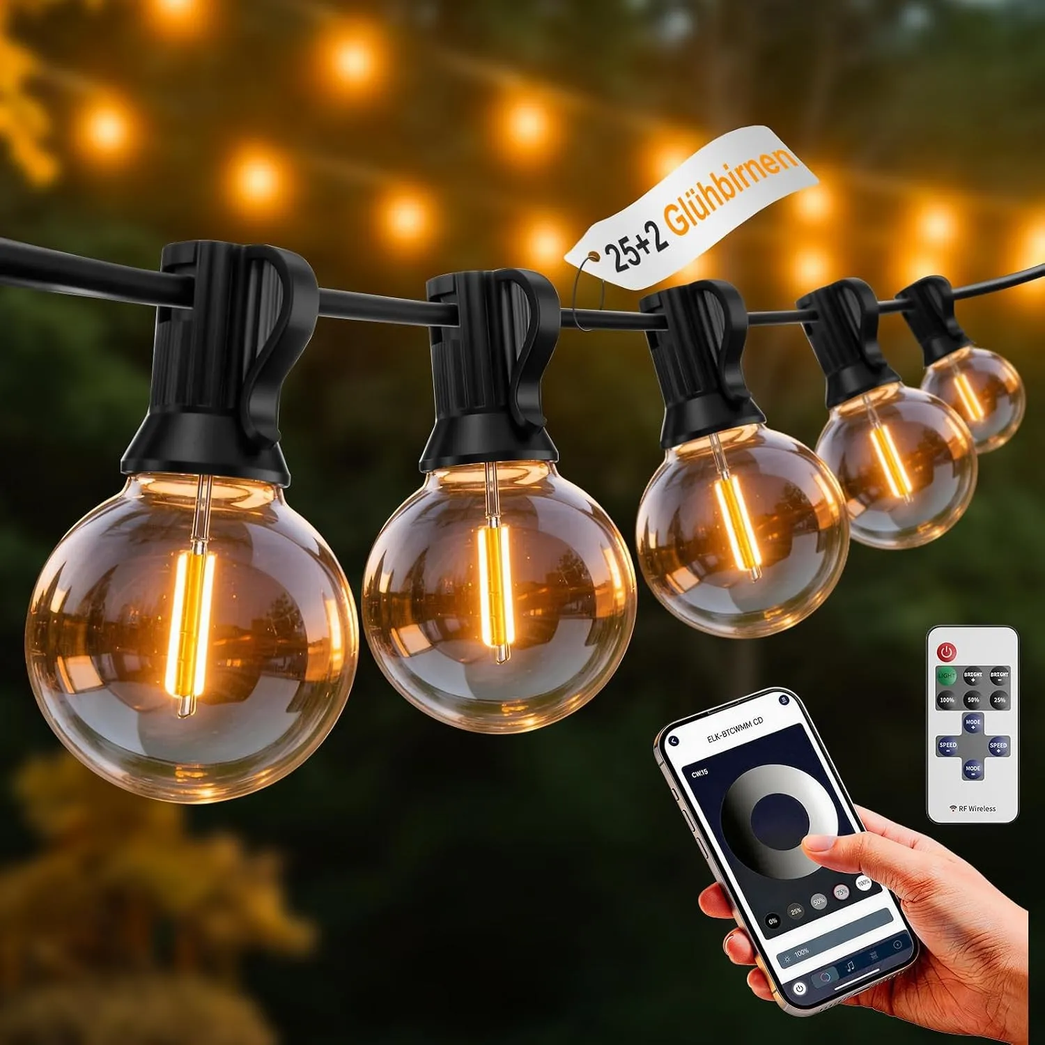 Brilvibera G40 Led Lichterkette außen strom 23.5M，Fernbedienung & App