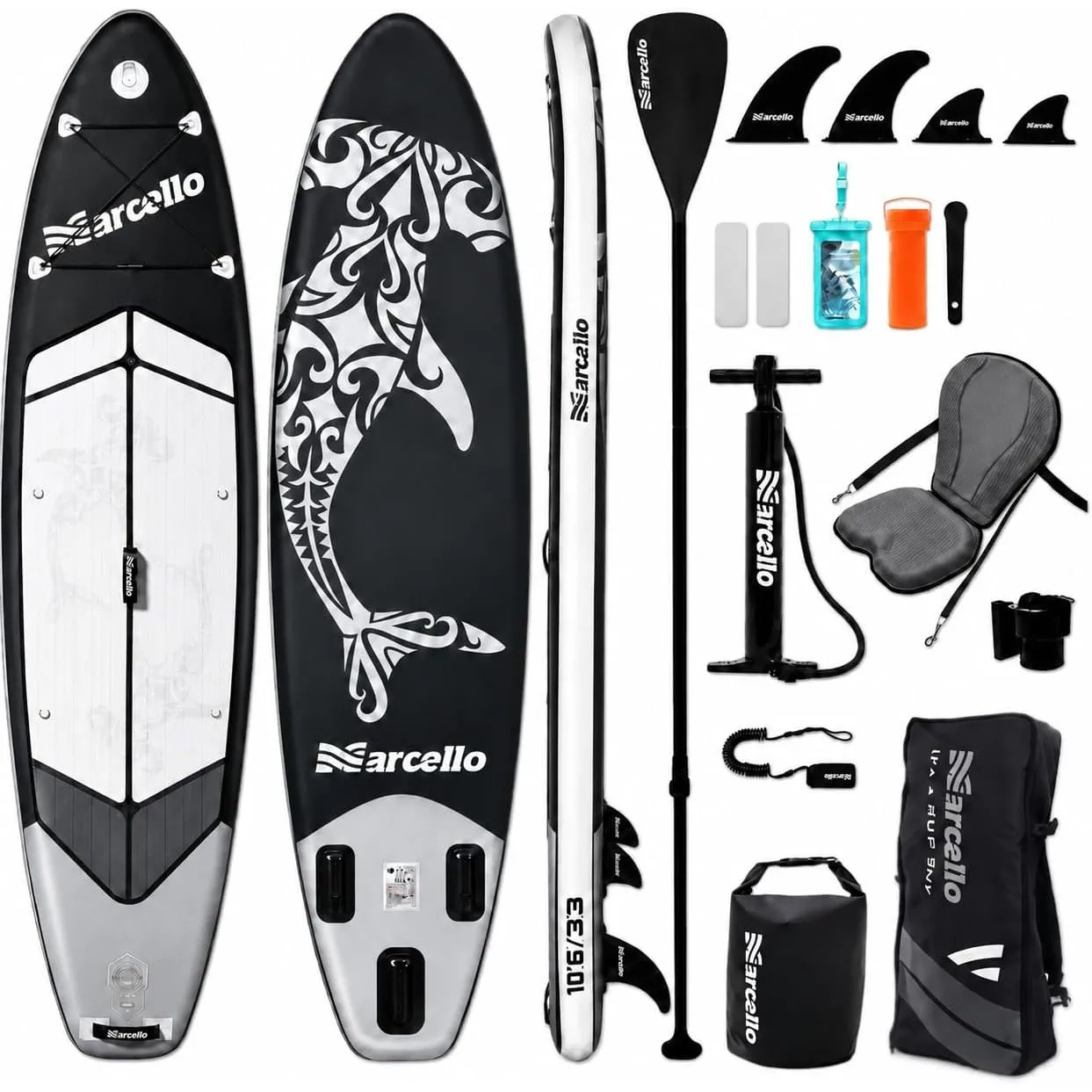 Marcello Paddle Board mit Sitz, Ultra-Wide 10.6' x 33" x 6"/ 11' x 35" x 6" aufblasbares Stand Up Paddling Board mit Su…