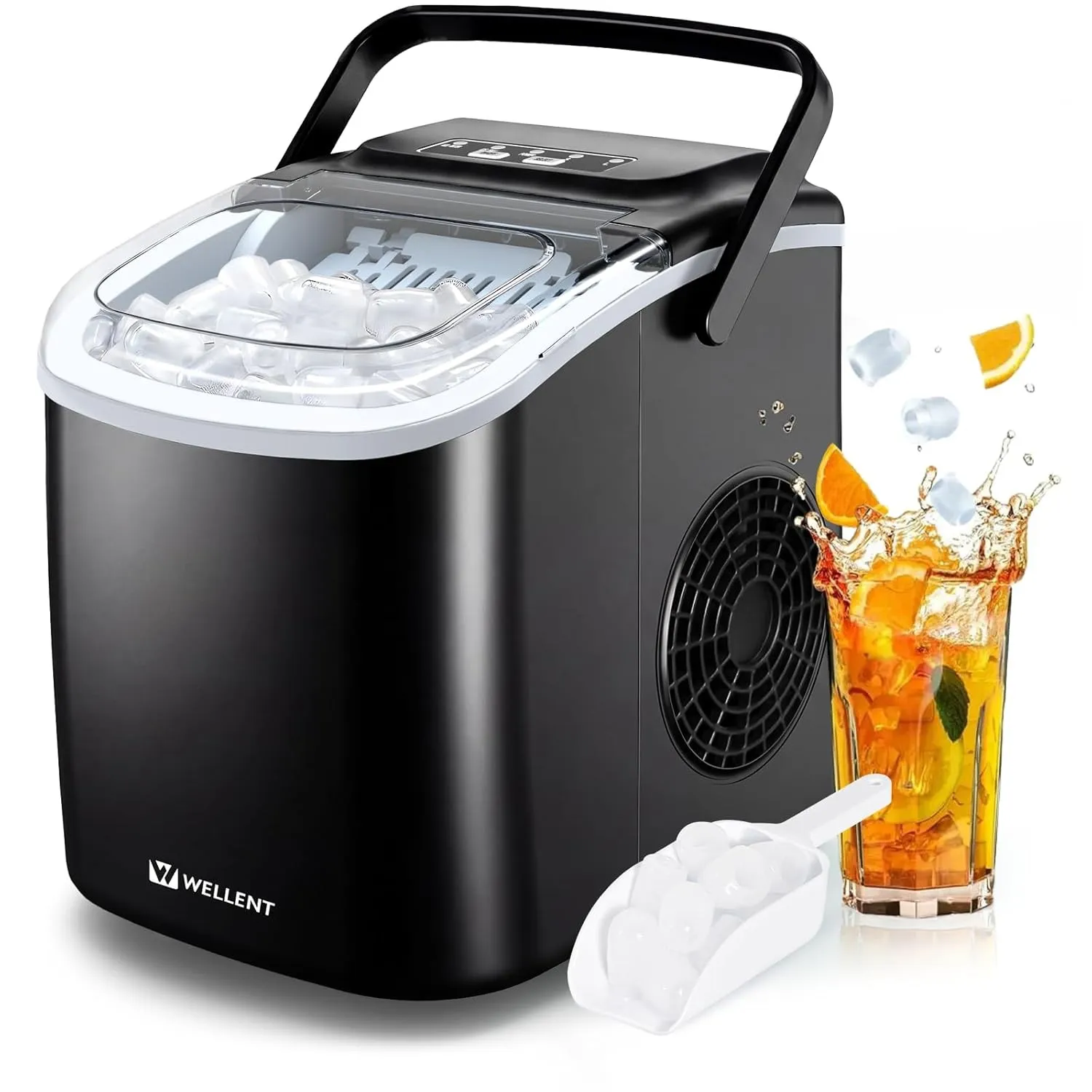 WELLENT Eiswürfelmaschine Klein – Ice Maker mit Selbstreinigung & 2 Größen, 8 Würfel in 6 Min (12kg/24h) – Tragbarer Ti…