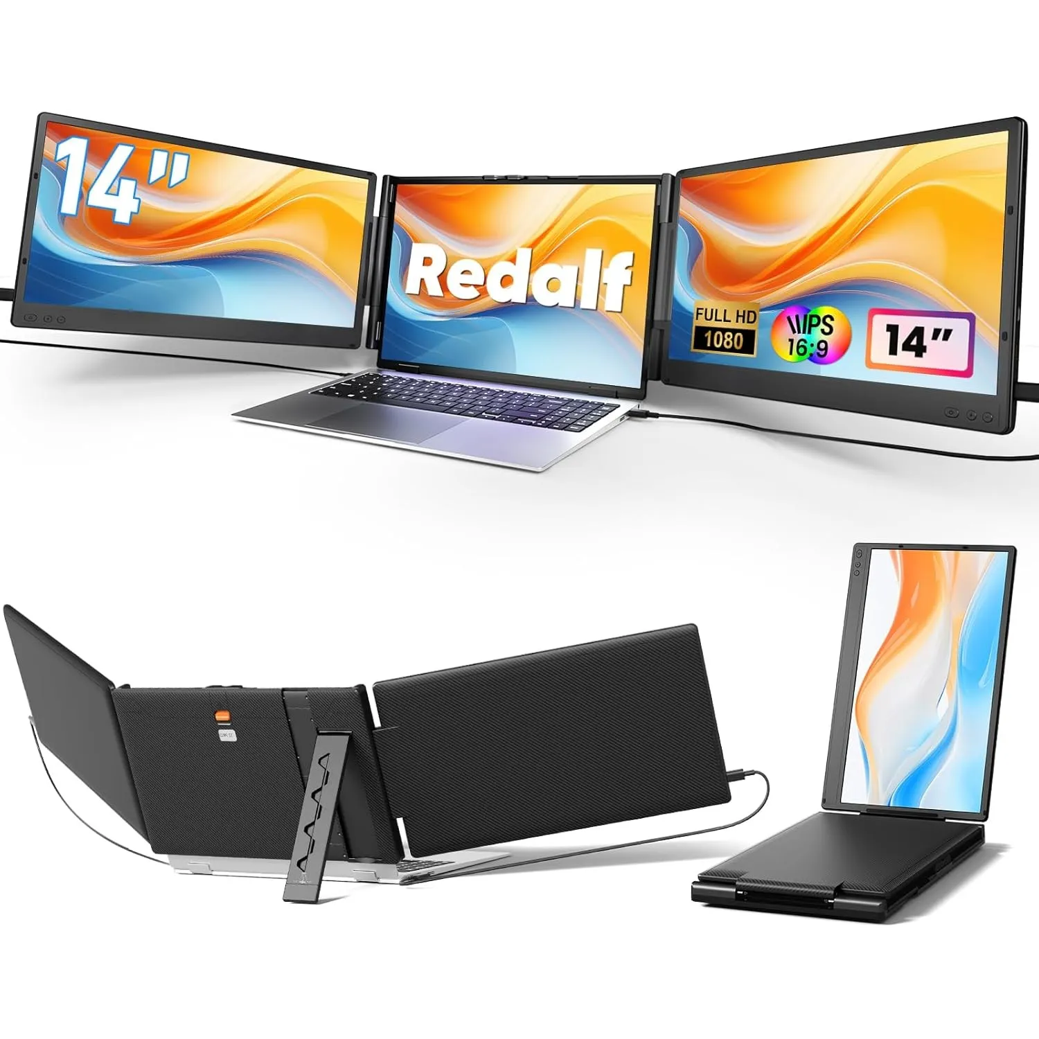 Laptop Bildschirm Erweiterung 14" 1080P Dreifacher Tragbarer Monitor