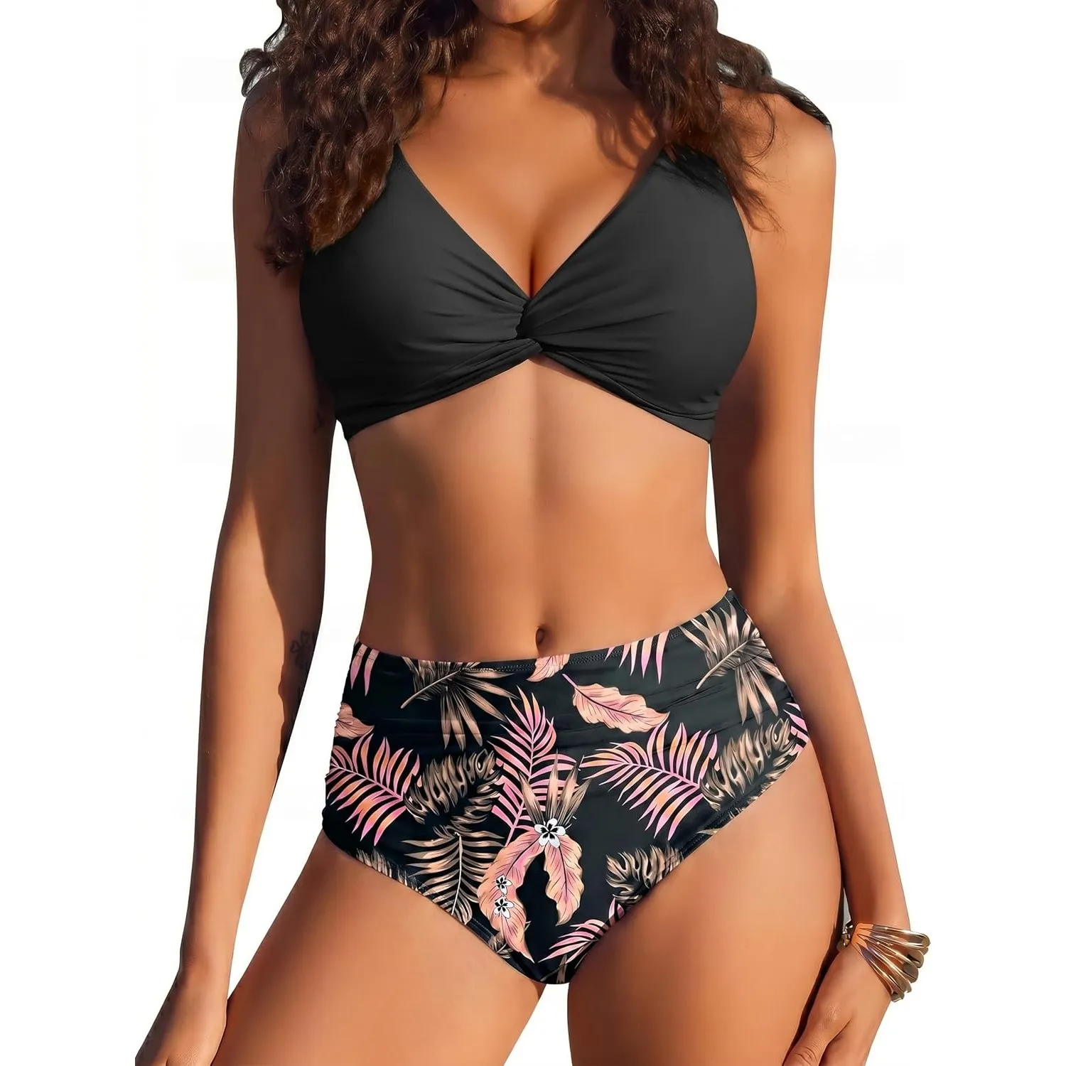 Ekouaer Bikini Damen Set Bauchweg Push Up High Waist Sexy | Wickeloptik, Kreuzdesign, V-Ausschnitt, Rückenschnürung, Fü…
