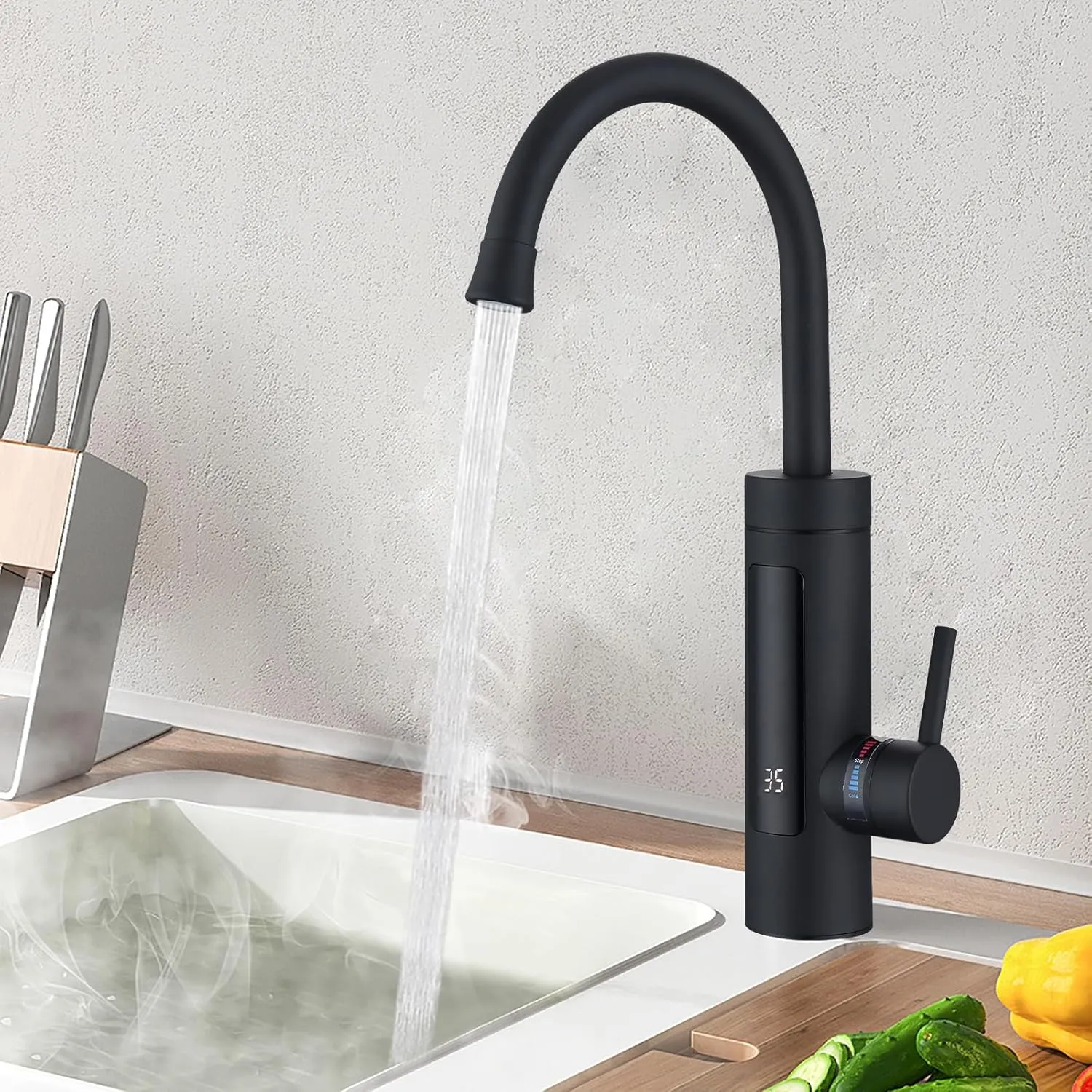 HOMELODY Wasserhahn mit Durchlauferhitzer 230V Elektrischer Wasserhahn,Schwarz Küchenarmatur mit Durchlauferhitzer Wass…