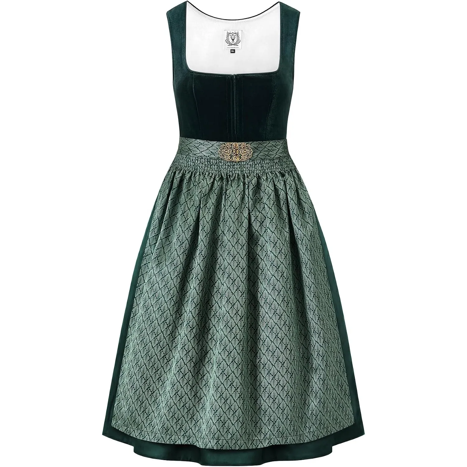 DIRNDLSTERN Damen Trachtenkleid Grün - Trachtenrock Midi Samt Dirndlkleid Oktoberfest Outfit mit Dirndlschürzen