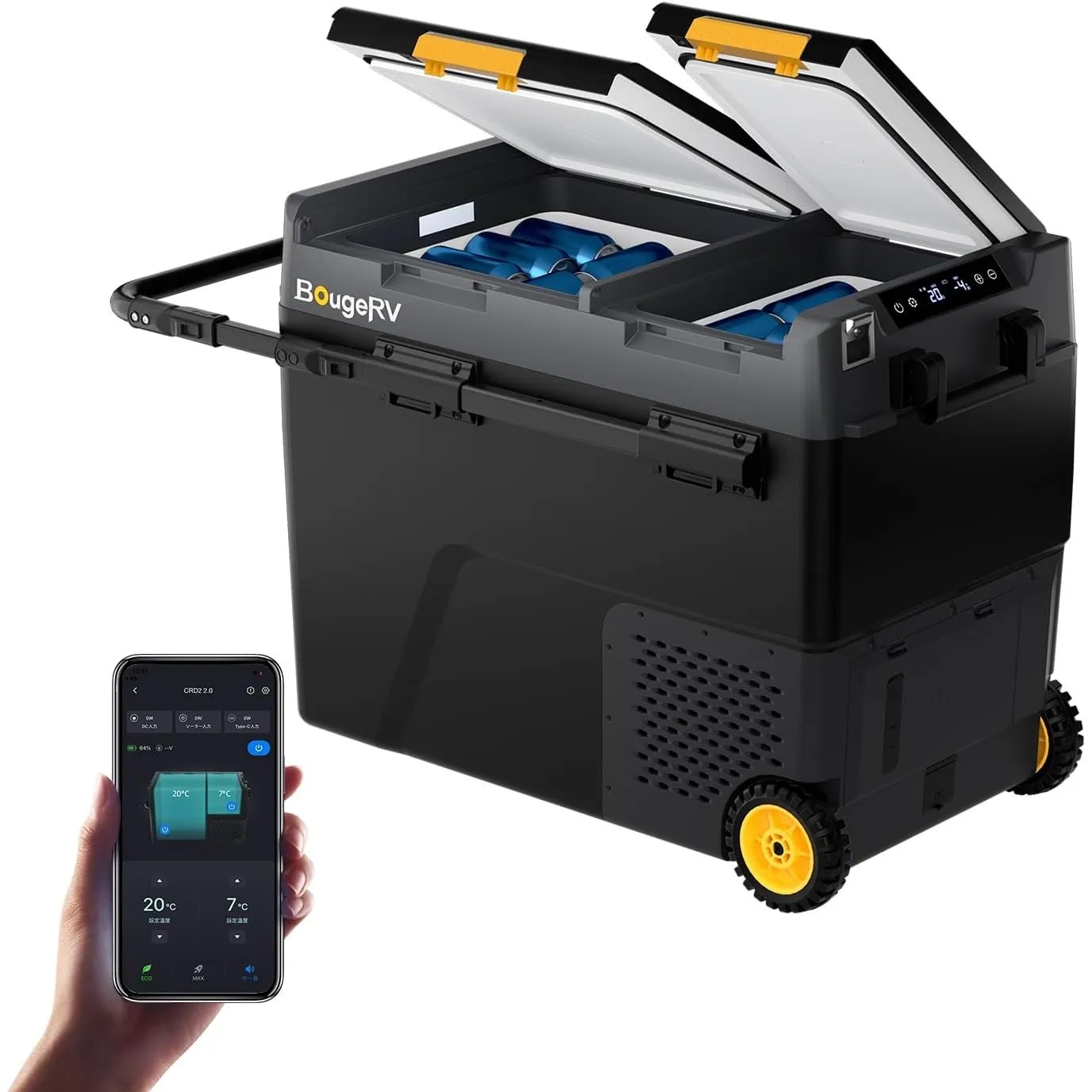BougeRV CRD2 V2.0 Kompressor Kühlbox 57L mit Gefrierfach Doppeltür Dualzonen Kühlbox Auto mit Rollen & Griff 12V/24V 23…