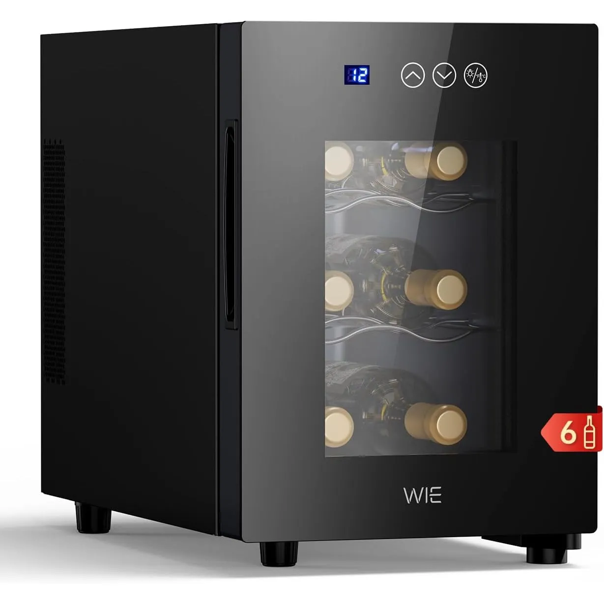 WIE Weinkühlschrank Klein 6 Flaschen - Mini Kühlschrank mit Glastür 4–16°C, Getränkekühlschrank mit UV-Schutz Glastür, …