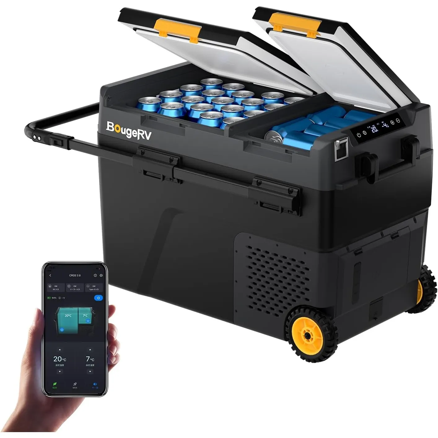 BougeRV CRD2 V2.0 Kompressor Kühlbox 49L mit Gefrierfach Doppeltür Dualzonen Kühlbox Auto mit Rollen & Griff 12V/24V 23…