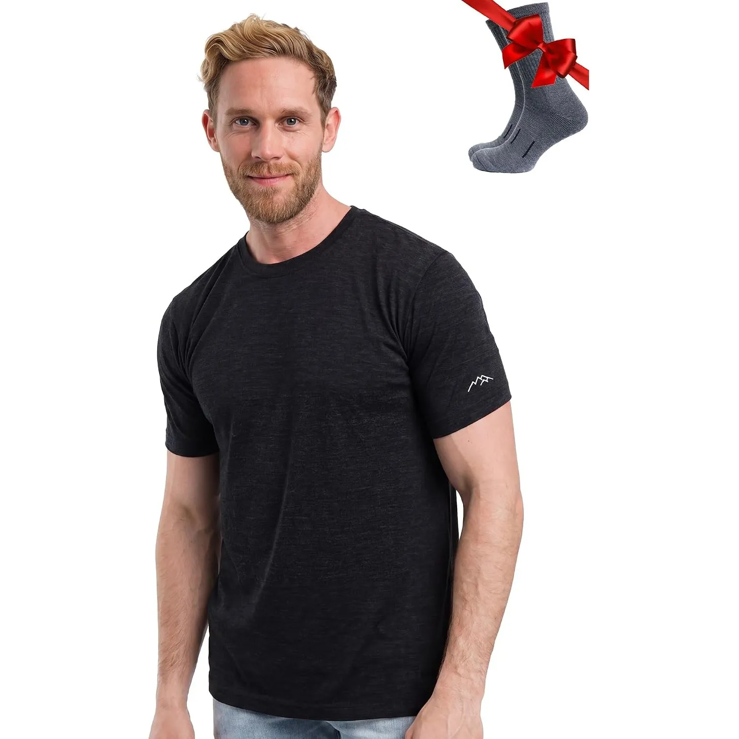 Merino.tech 100% Merino Shirt Herren Kurzarm Wandern + Wanderwollsocken | Atmungsaktive, Kratzfrei, Schnelltrocknend Me…