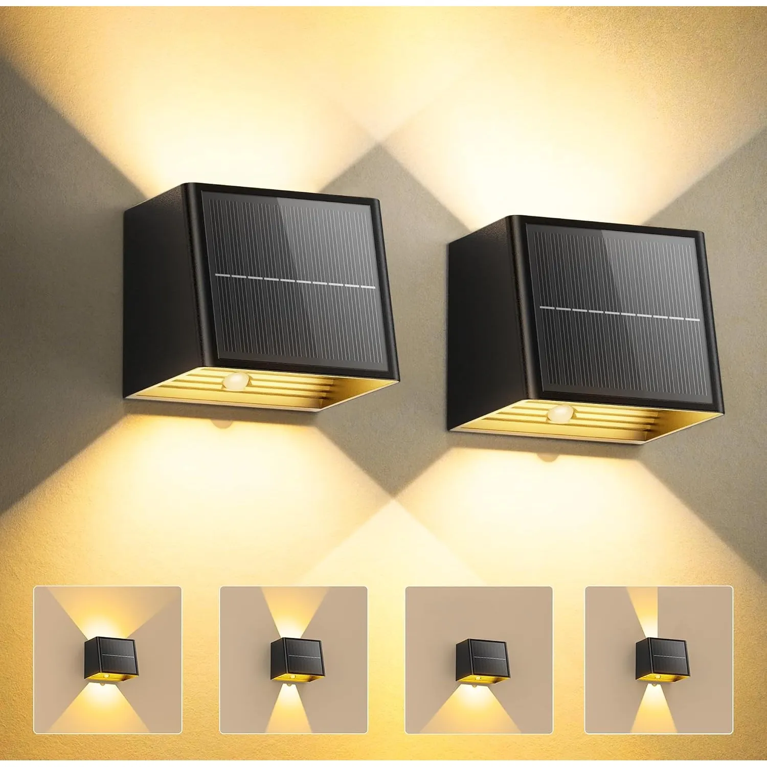 Solarlampen für Außen 2Pack mit Bewegungsmelder, Solar Wandleuchten | 3 Lichtmodi & 2 Lademodi, 2000mAh, 3500K Warmweiß…