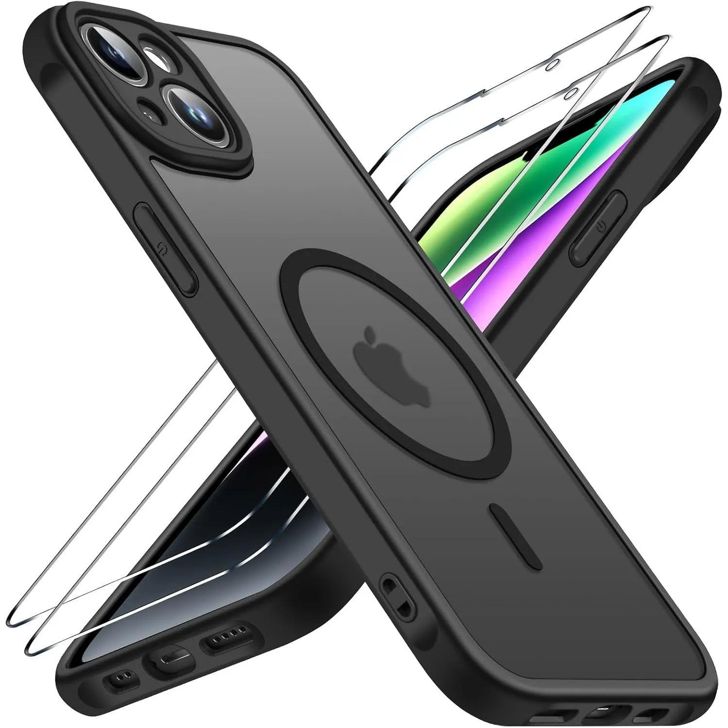 ivoler 3 in 1 Magnetisch Hülle für iPhone 14, Matt Schwarz