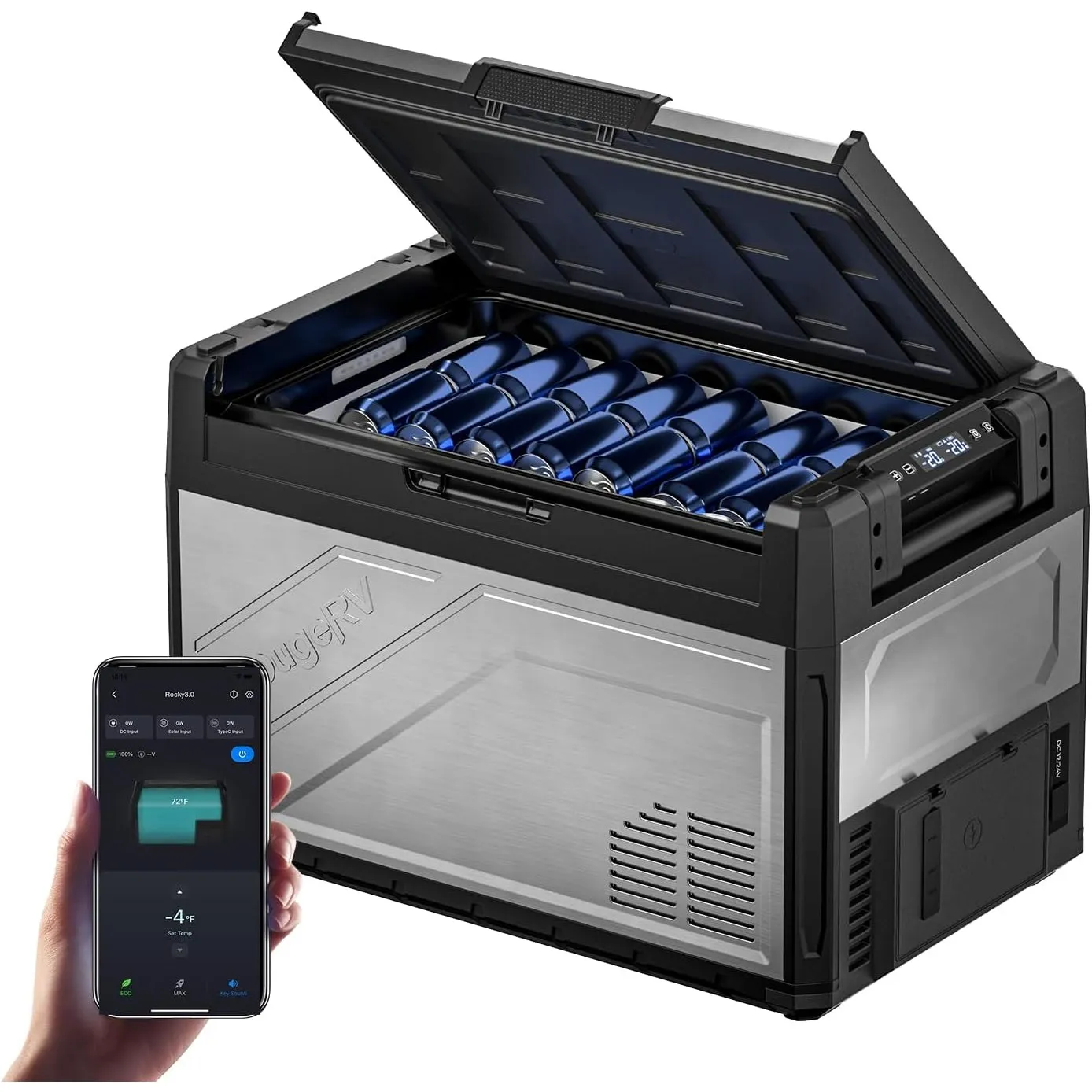 BougeRV Rocky V3.0 Dual Zonen Kompressor Kühlbox 52L, -20℃~20℃ | Auto Kühlbox 12V/24V 230V mit Gefrierfach APP-Steuerun…