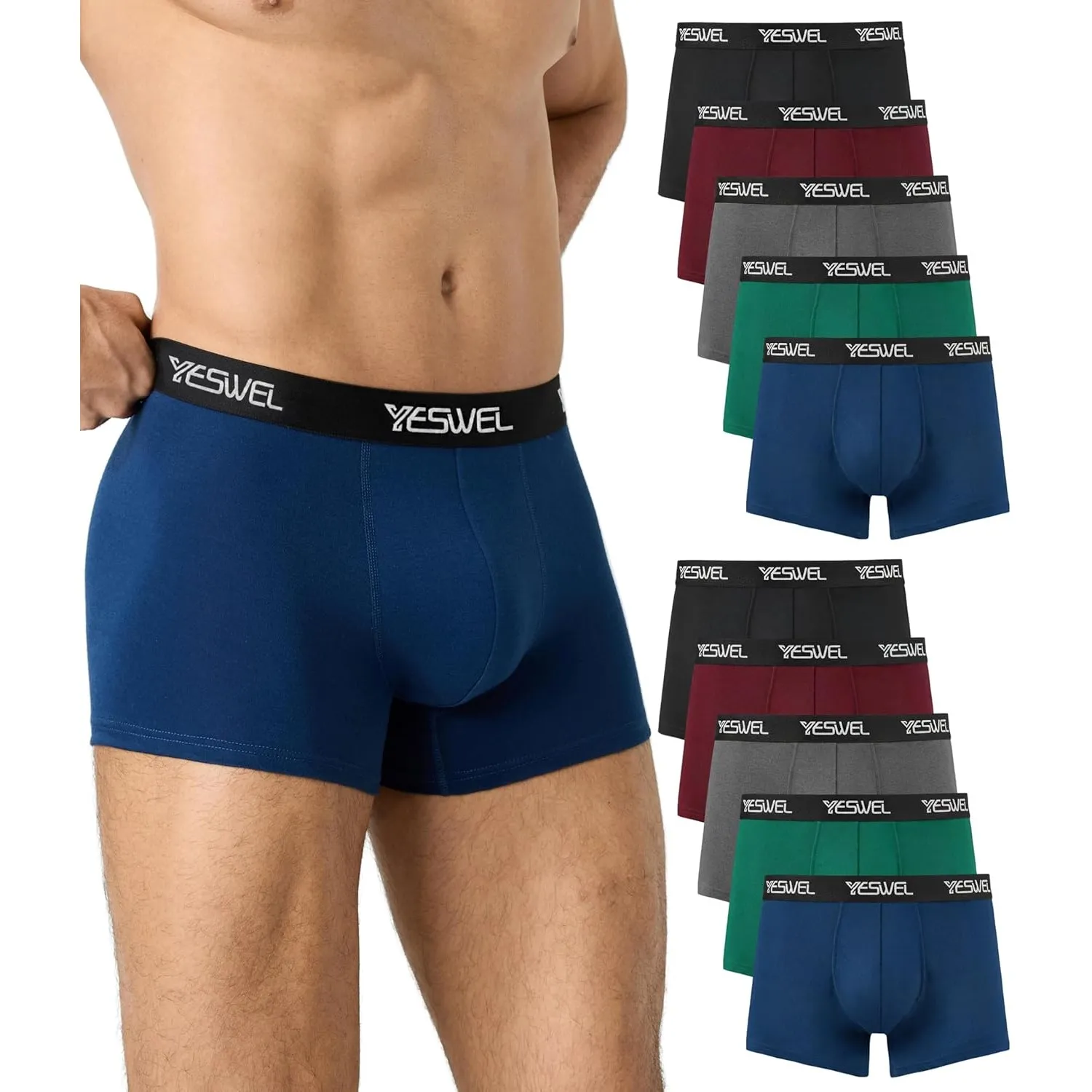 YESWEL Boxershorts Herren 10er Pack, Baumwolle Unterhosen Männer, Ohne Kratzenden Zettel Unterwäsche, Atmungsaktive Ret…