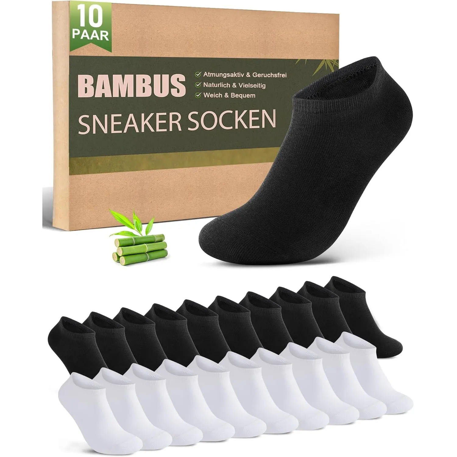 Bambus Sneaker Socken Herren Damen 10/20 Paar – Sneakersocken | 80% Bambusviskose, Atmungsaktiv, Antibakteriell, OEKO-T…