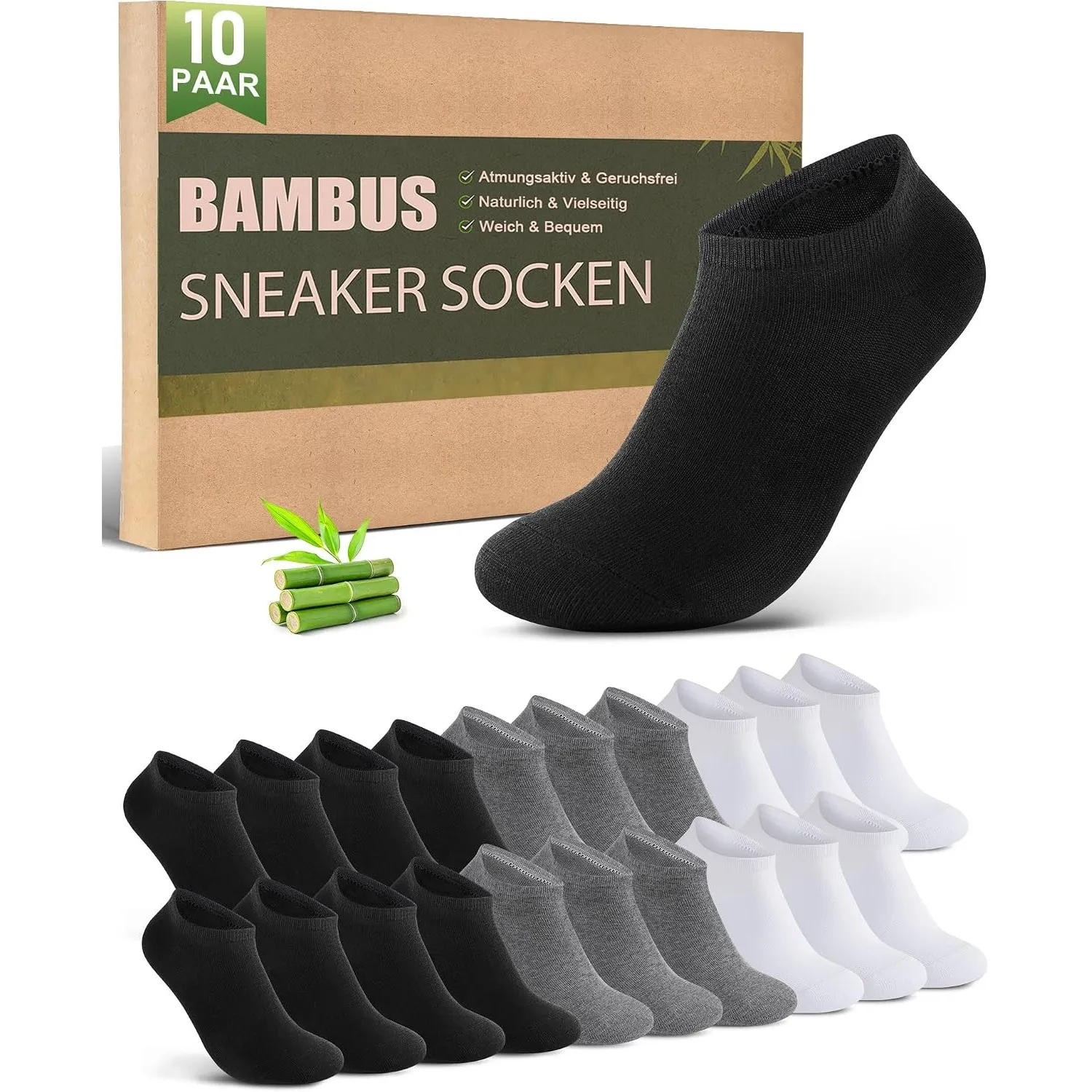 Bambus Sneaker Socken Herren Damen 10/20 Paar – Sneakersocken | 80% Bambusviskose, Atmungsaktiv, Antibakteriell, OEKO-T…