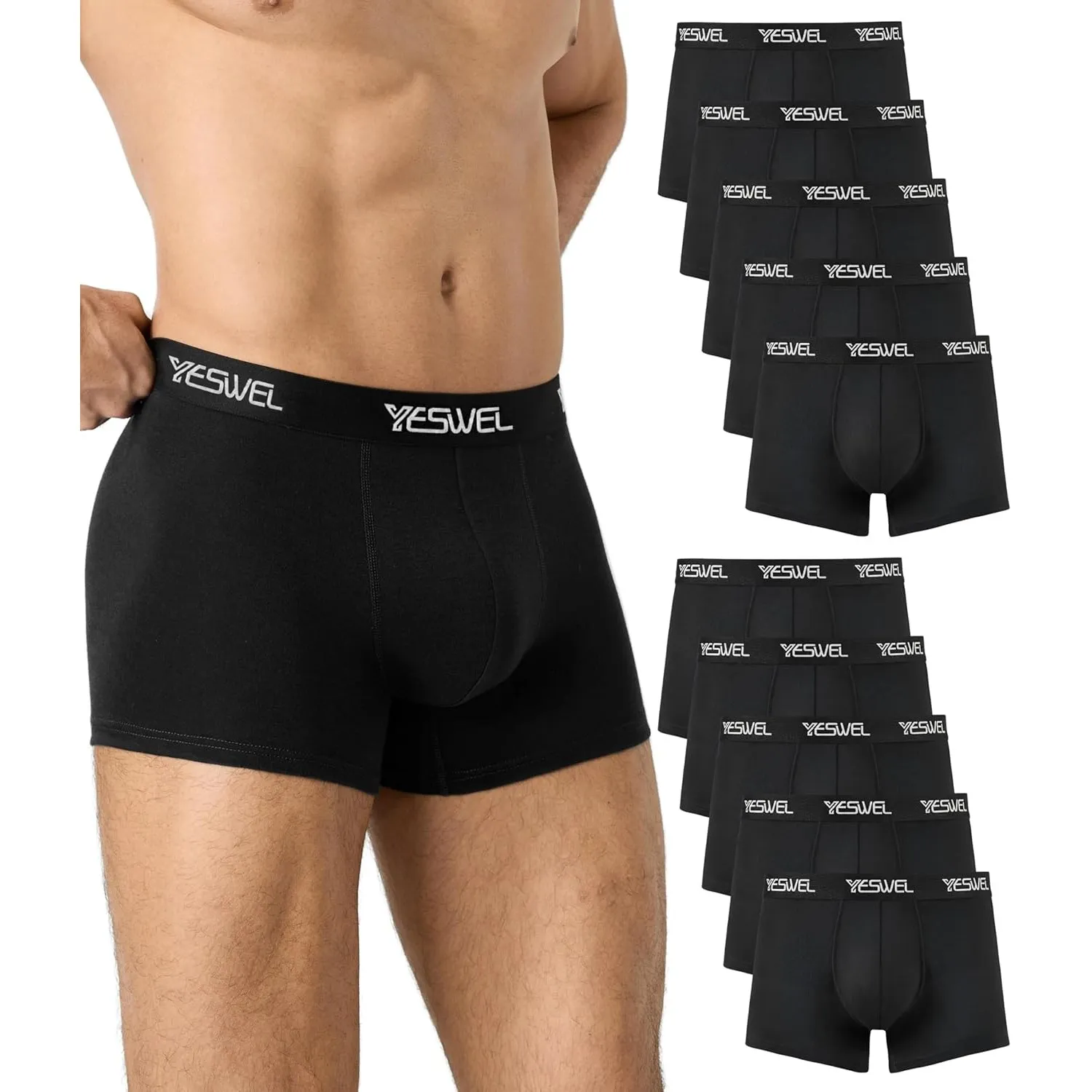 YESWEL Boxershorts Herren 10er Pack, Baumwolle Unterhosen Männer, Ohne Kratzenden Zettel Unterwäsche, Atmungsaktive Ret…