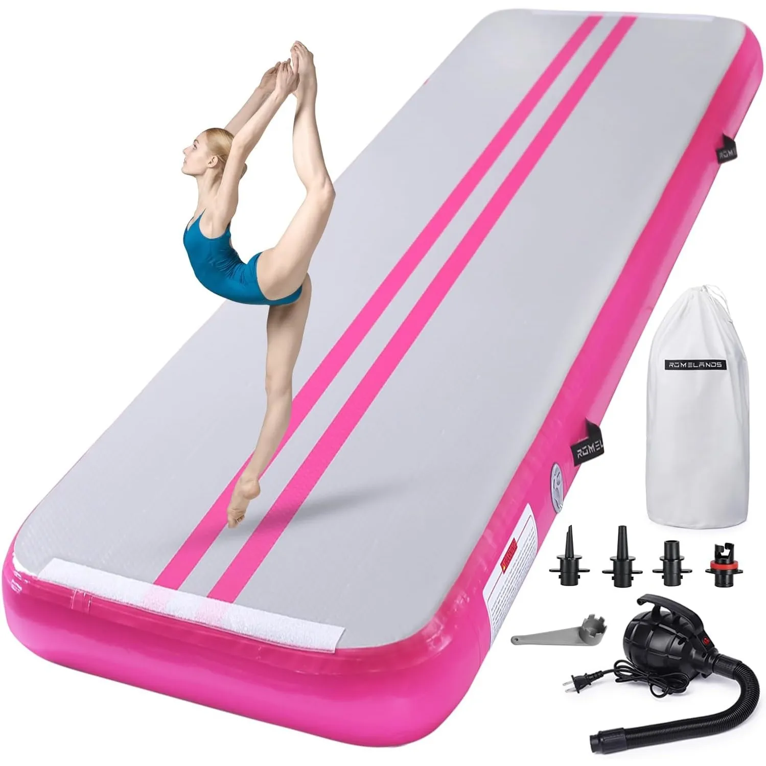 Turnmatte Aufblasbar, 3M/4M/5M Trainingsmatte mit Luftpumpe, 10 cm hoch Gymnastikmatte für Yoga, Taumel, Turnen, Ausbil…