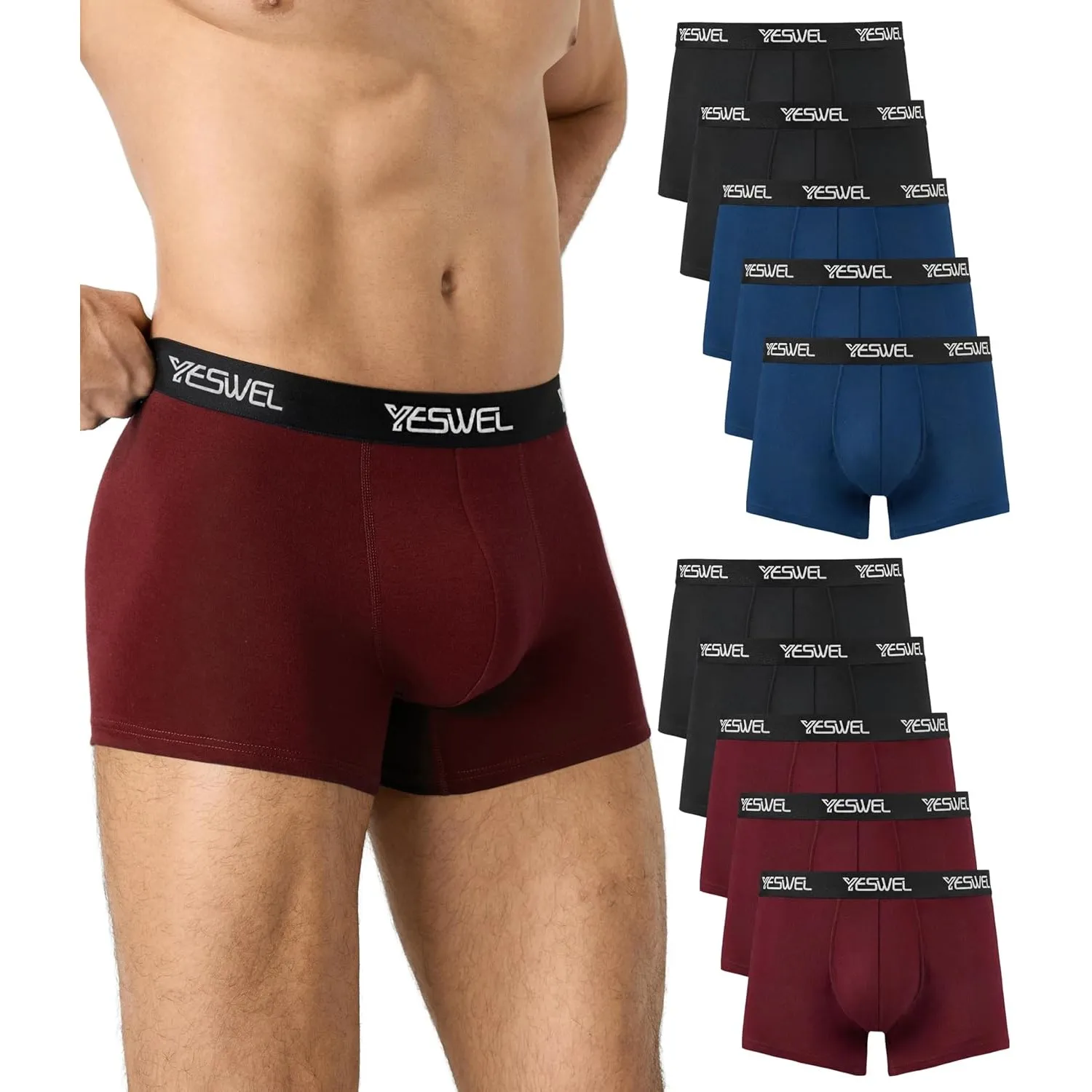 YESWEL Boxershorts Herren 10er Pack, Baumwolle Unterhosen Männer, Ohne Kratzenden Zettel Unterwäsche, Atmungsaktive Ret…
