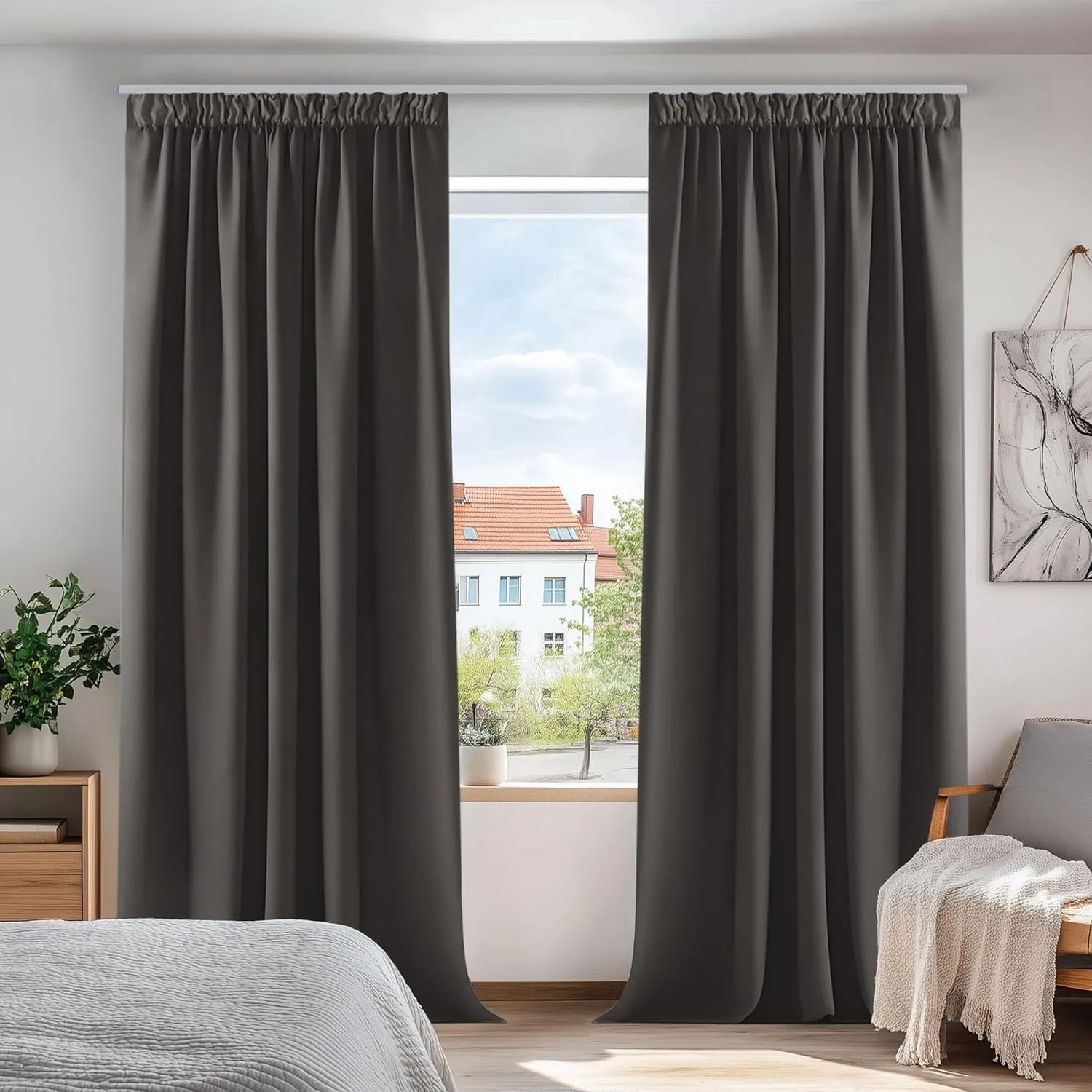 Deconovo Vorhänge mit Kräuselband Blickdicht Kälteschutz Vorhang Verdunkelung Gardinen Wohnzimmer, 220x300 cm(HöhexBrei…