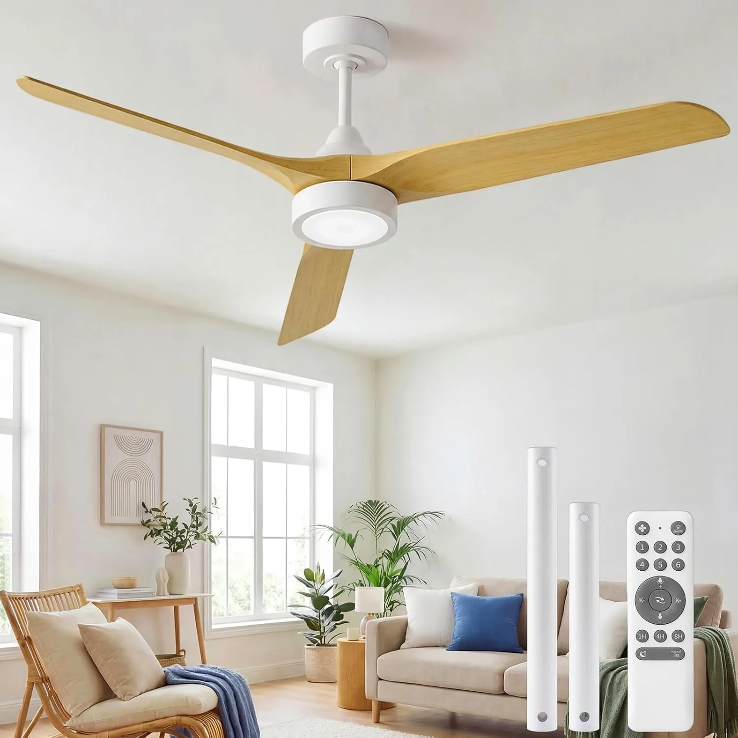 Ateroll 132 CM Deckenventilator mit Beleuchtung und Fernbedienung, Ultraleiser DC-Motor, 3 Blätter, 6 Geschwindigkeiten…