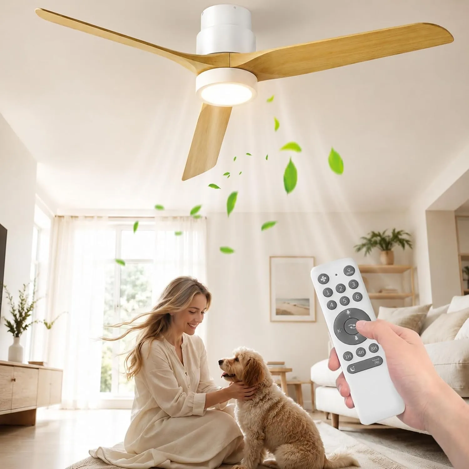 Ateroll 132 CM Deckenventilator mit Beleuchtung und Fernbedienung, Ultraleiser DC-Motor, 3 Blätter, 6 Geschwindigkeiten…