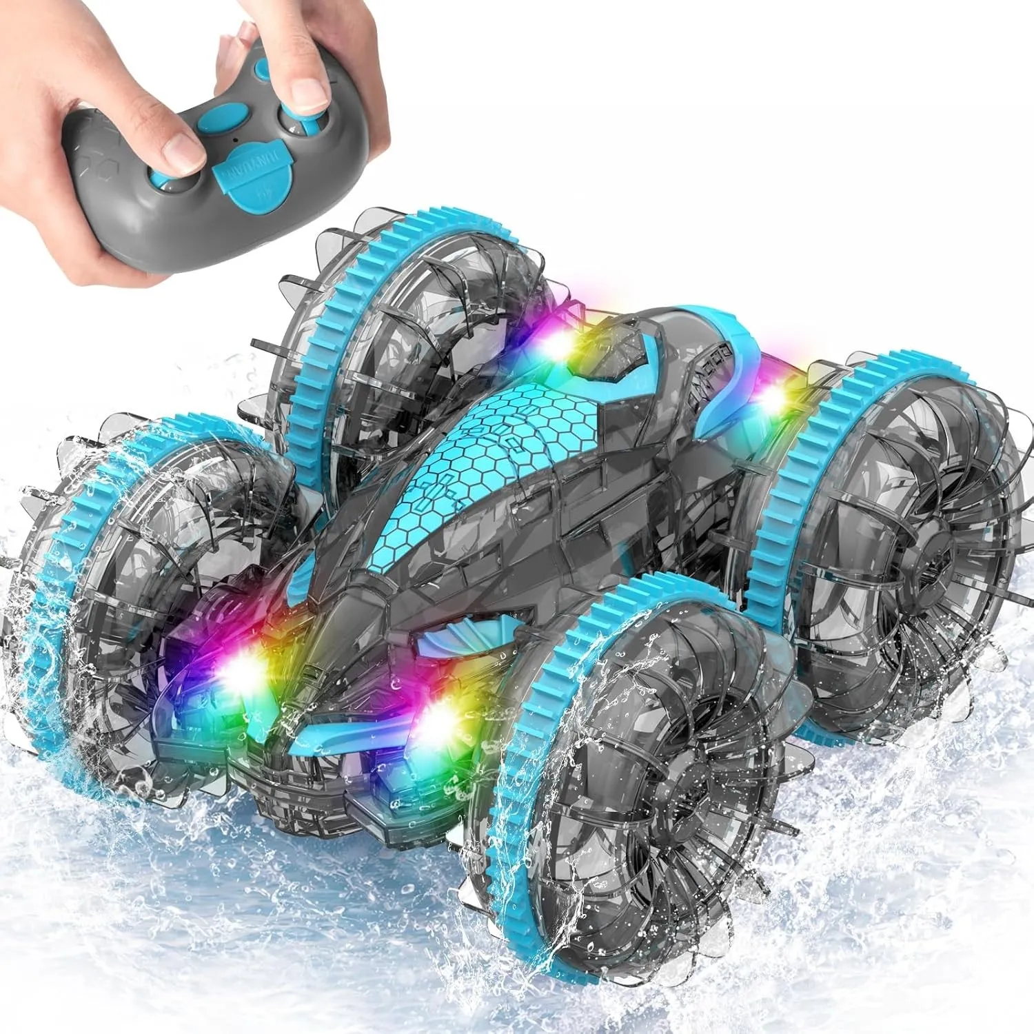 MidiVix Amphibienfahrzeug Ferngesteuertes Auto, 90 Min Spielzeit, 2.4GHz Double-Sided Stunt RC Auto Car mit LED Licht, …