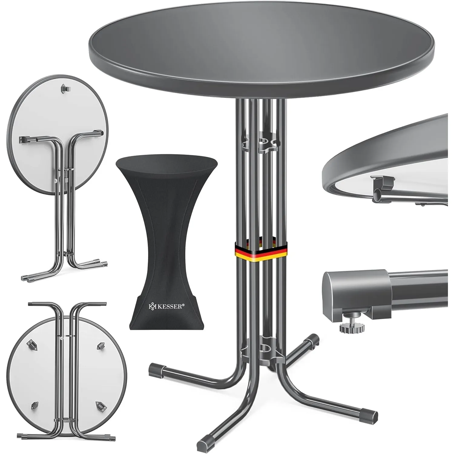 KESSER® Stehtisch klappbar Ø70cm rund, Gastro Bistrotisch Hochtisch Cocktail Stehtisch + Husse, Klapptisch Partytisch f…