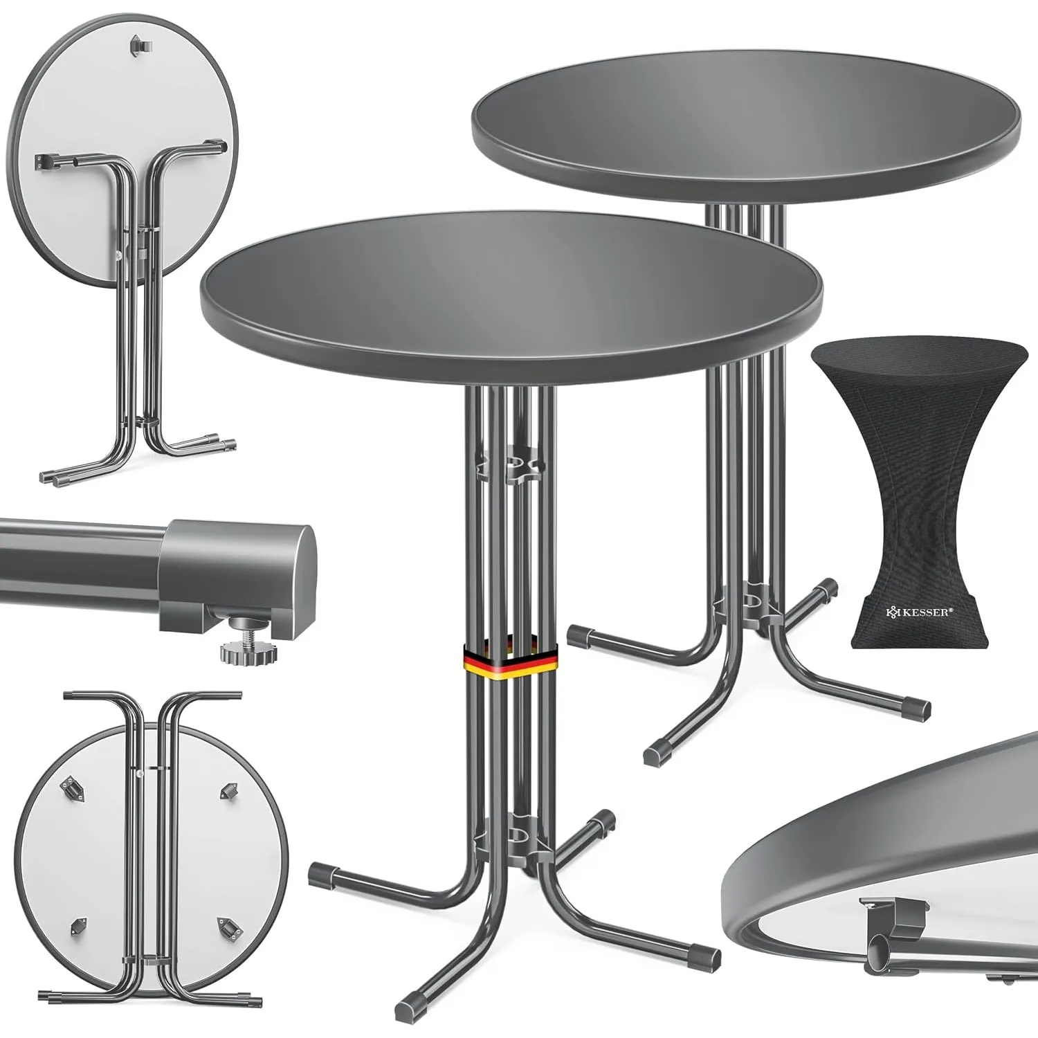 KESSER® Stehtisch klappbar 2er Set Ø70cm rund, Gastro Bistrotisch Hochtisch Cocktail Stehtisch + Husse, Klapptisch Part…
