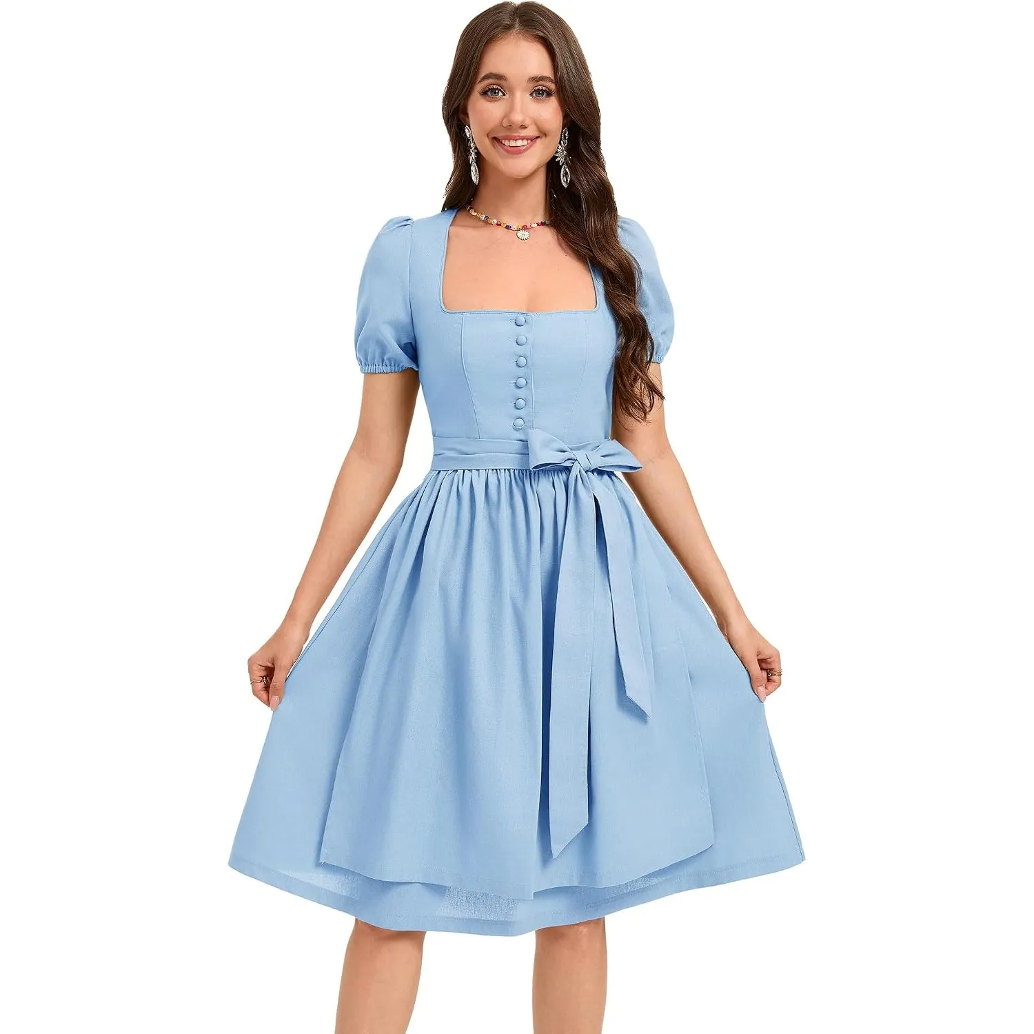 YesFashion Dirndl Damen Midi Trachtenkleid Baumwolle und Leinen 3tlg. inkl.Oberteil, Rock und Dirndlschürze für Oktober…