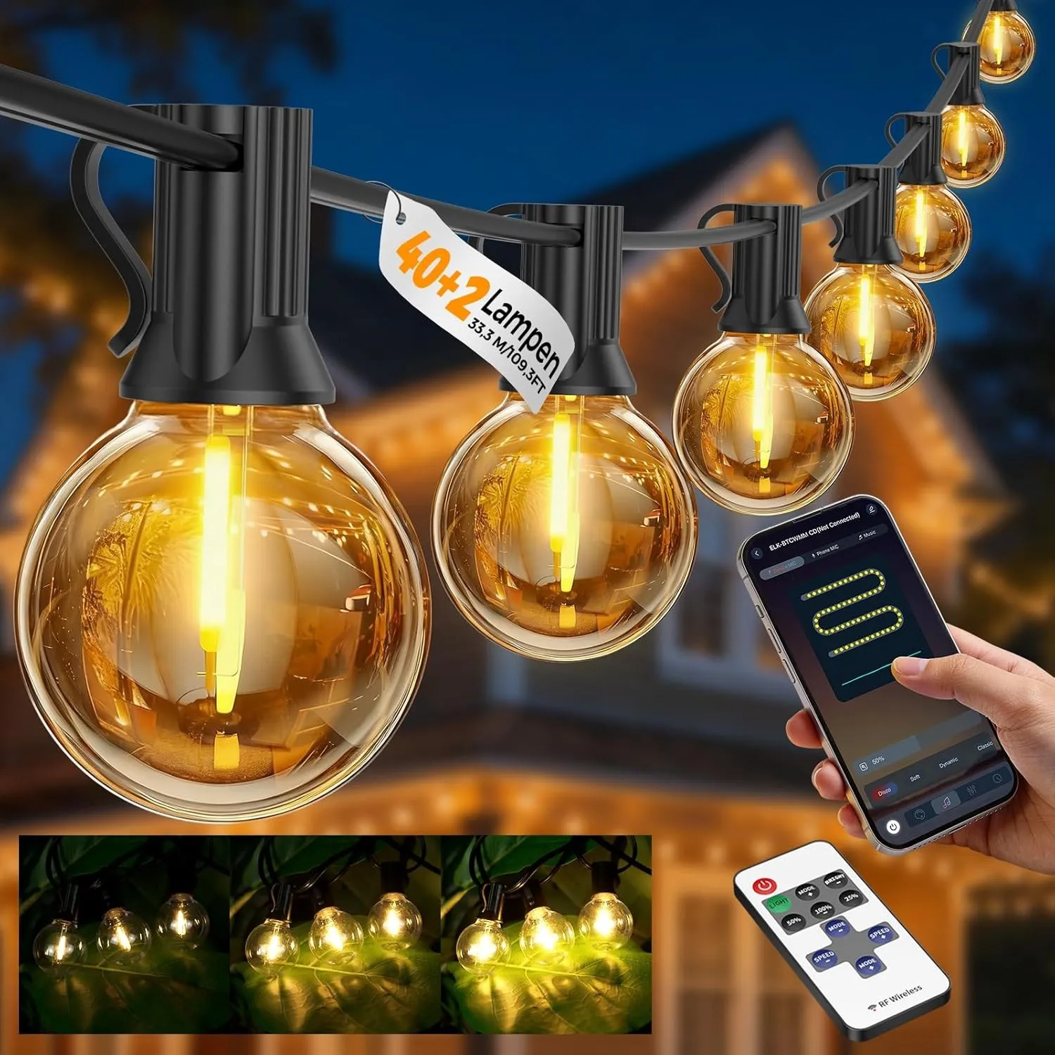 Lichterkette Außen 33,3M/109.25FT - Outdoor LED Lichterketten Aussen Strom | Steuerung per App & Fernbedienung, Timer &…