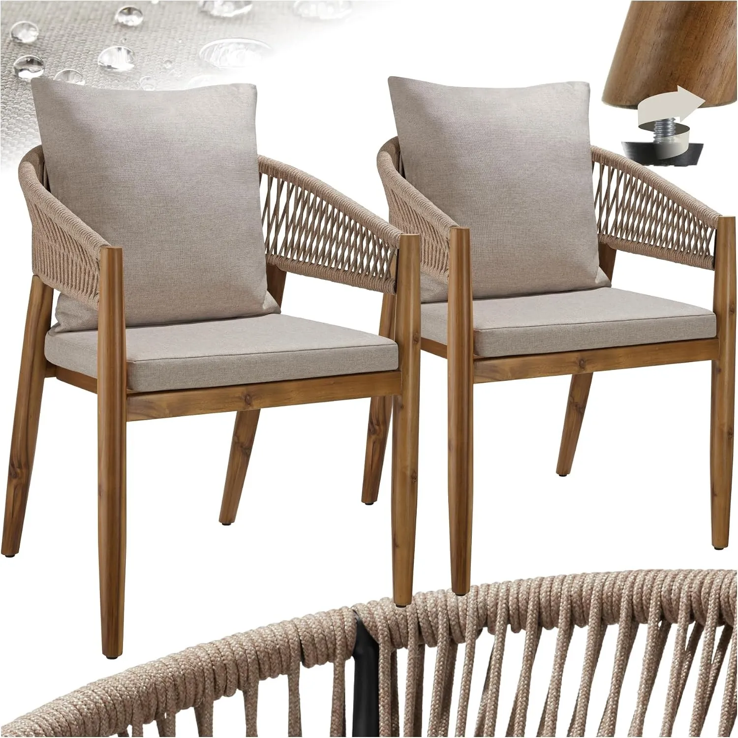 tectake® Gartenmöbel Set, Gartenstuhl Holz Rope Design, Balkon Sessel, Outdoor Möbel, Gartenstühle, Balkonmöbel, Terras…
