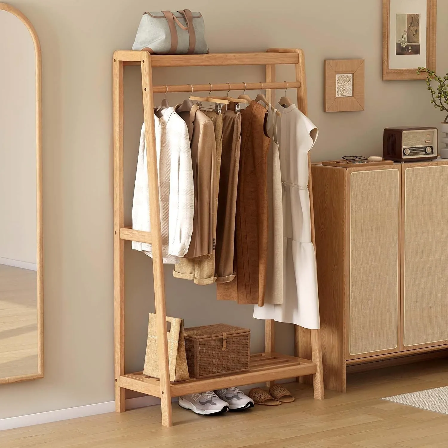 YESWOOD Eiche Massivholz Kleiderständer für Flur Schlafzimmer