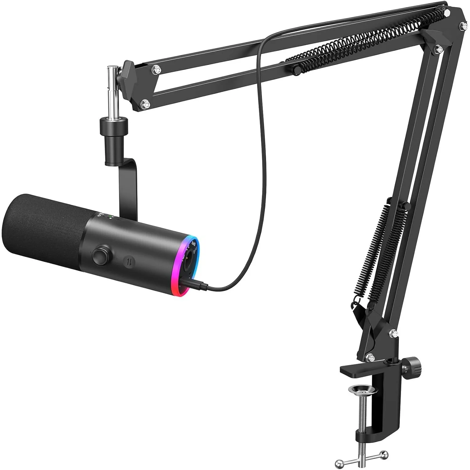 TONOR Dynamisches Gaming Mikrofon, XLR/USB Mikro, AI-Geräuschunterdrückung | Galgenarm-Set, steuerbares RGB, Tap-Mute, …