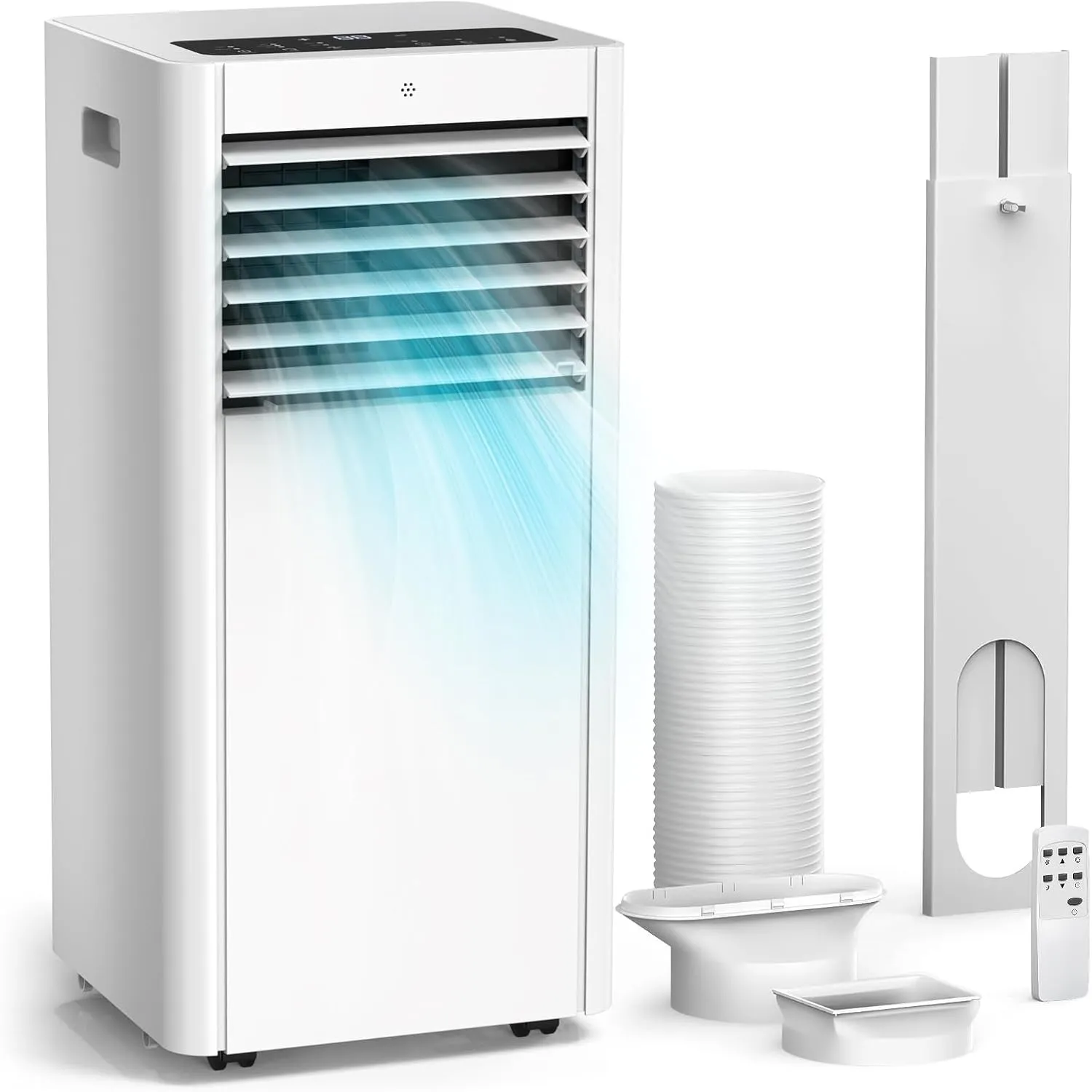 Klimageräte, 4-in-1 9000 BTU Mobile Klimaanlage für Räume bis zu 35 m² mit Luftkühler, Ventilator, Luftentfeuchter, Nac…