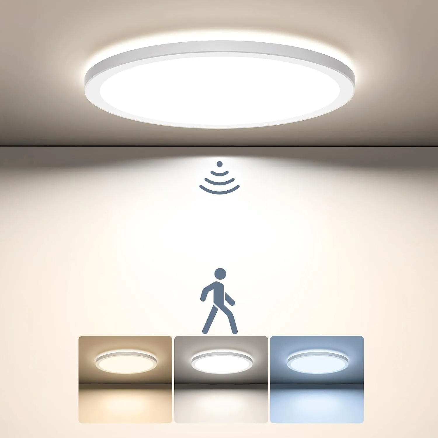 BLNAN LED Deckenlampe mit Bewegungsmelder Radar, 18W Deckenleuchte Flach mit Fernbedienung, 3000K/4000K/5000K Panel Bew…
